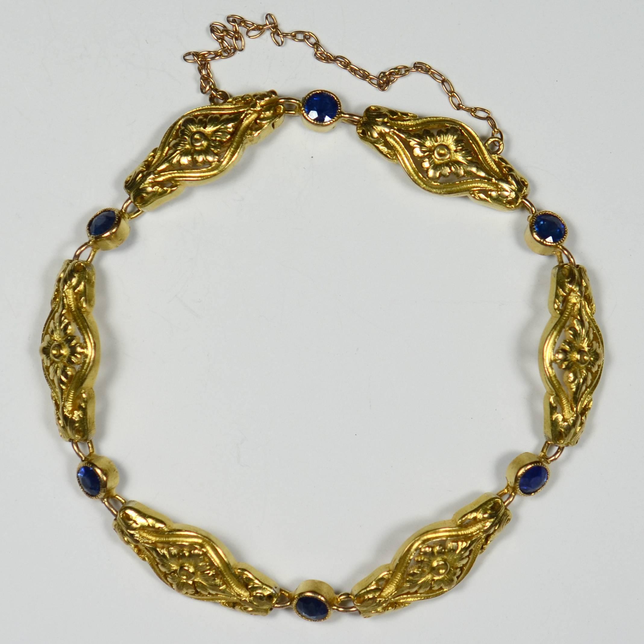 Women's French Art Nouveau Sapphire Gold Bracelet, circa 1900