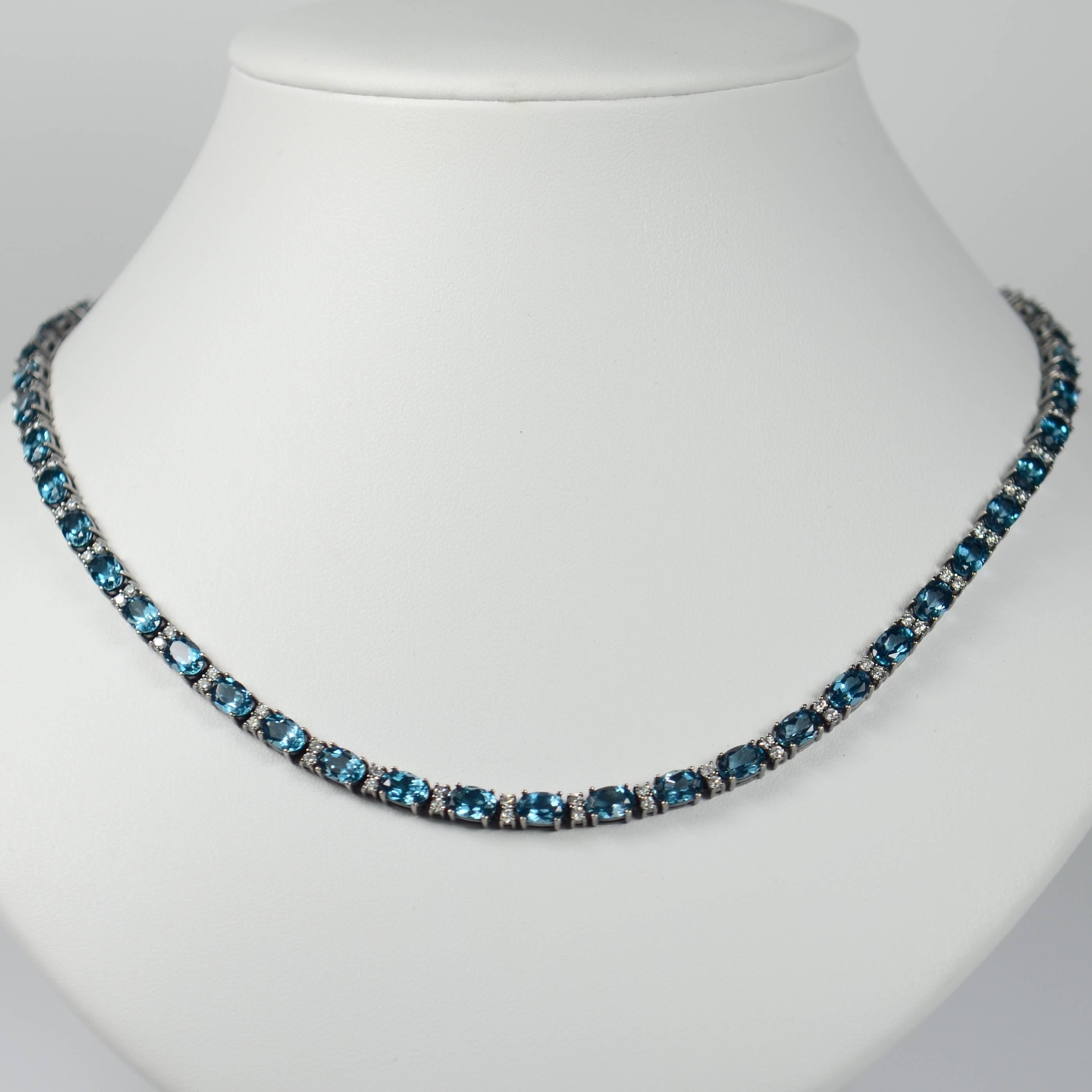 Blue Topaz White Diamond Black Gold Necklace In Good Condition In London, GB