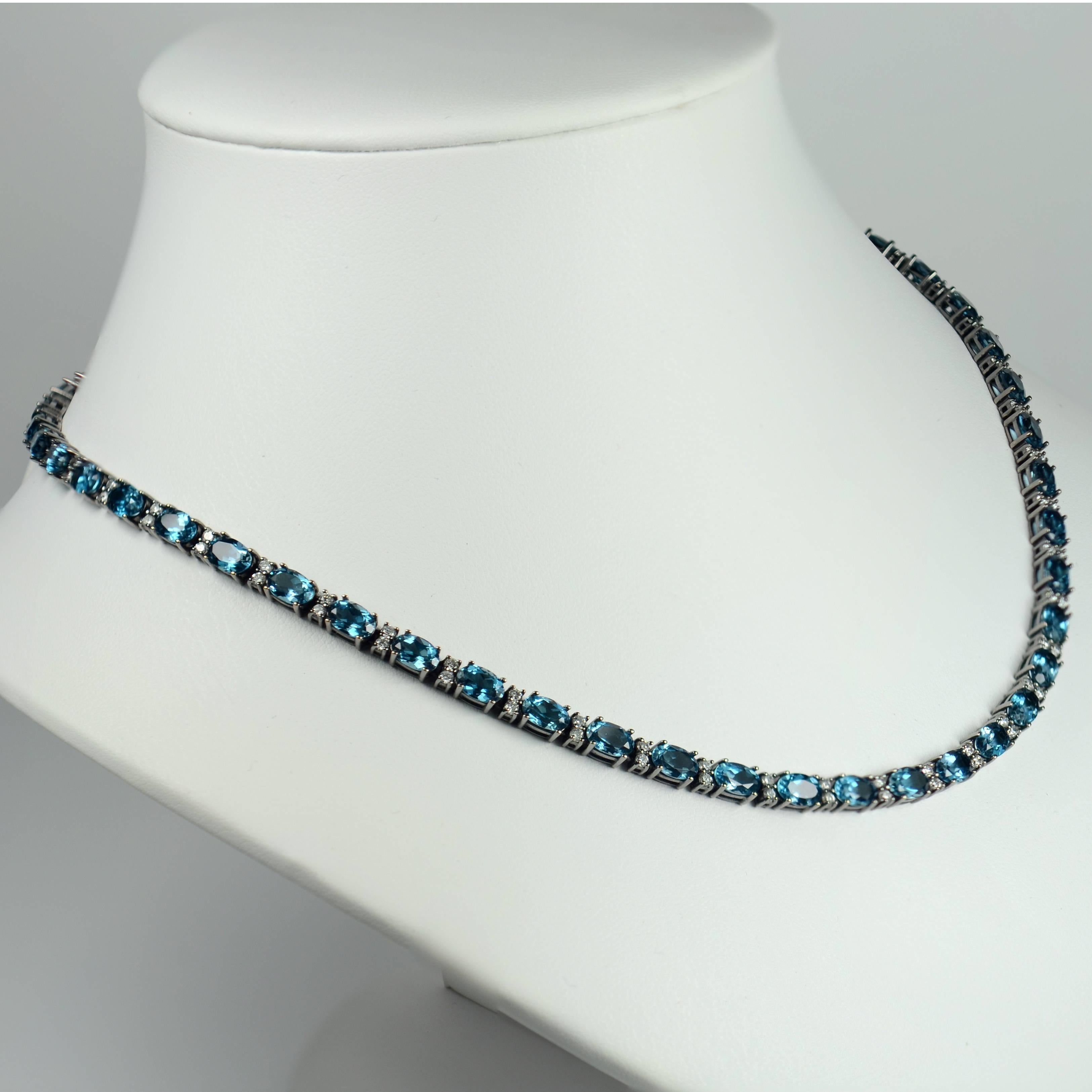 Women's Blue Topaz White Diamond Black Gold Necklace