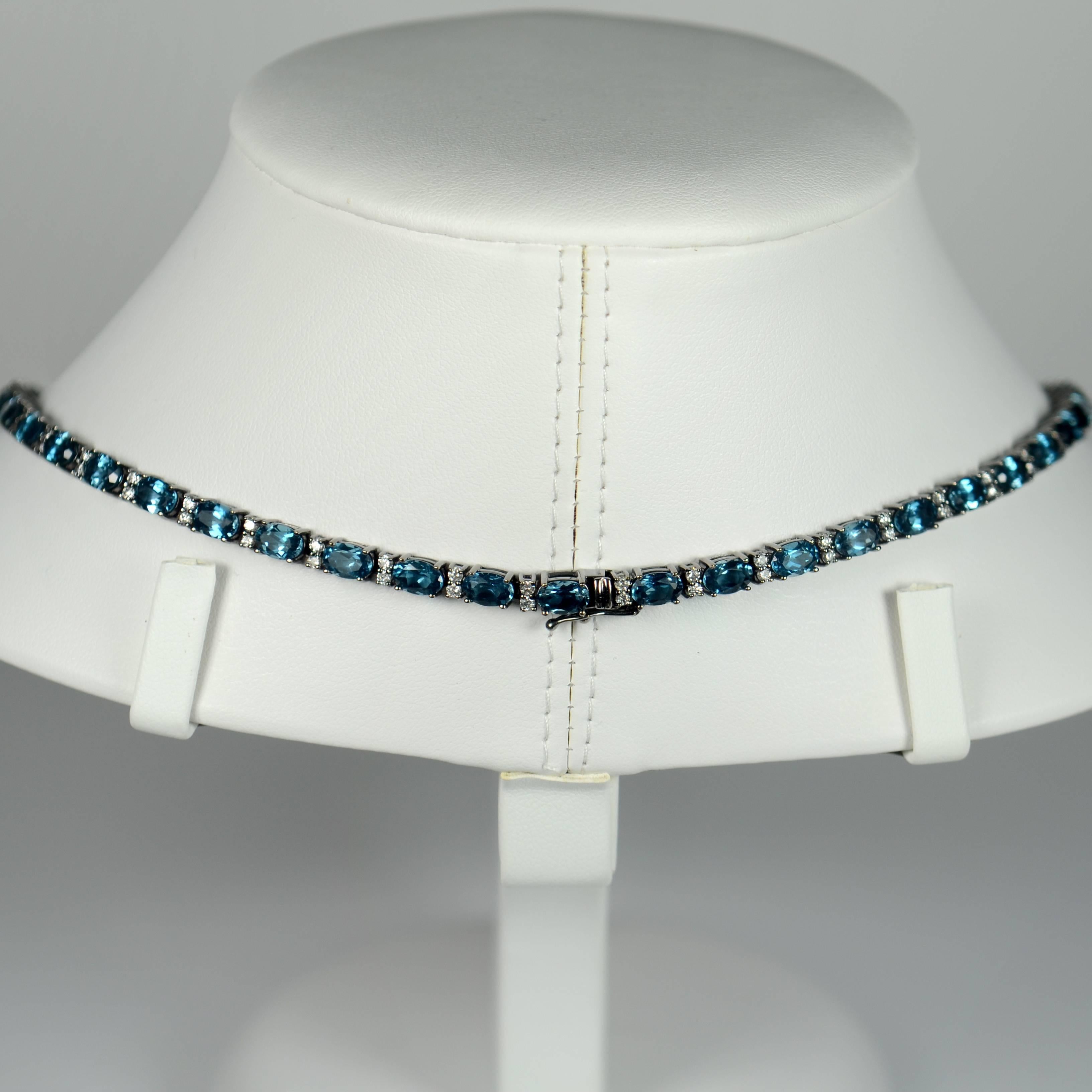 Blue Topaz White Diamond Black Gold Necklace 1