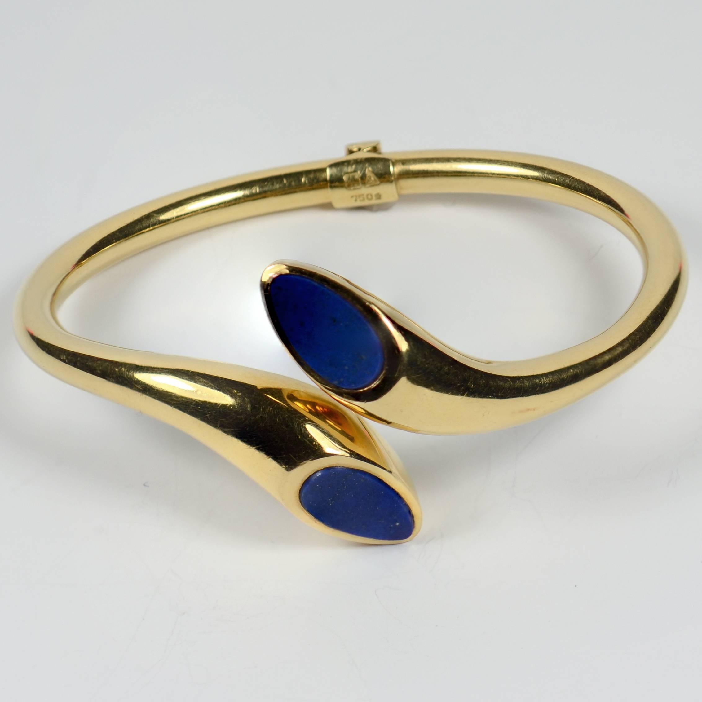 Blue Lapis Lazuli Gold Cuff Bangle Bracelet 4