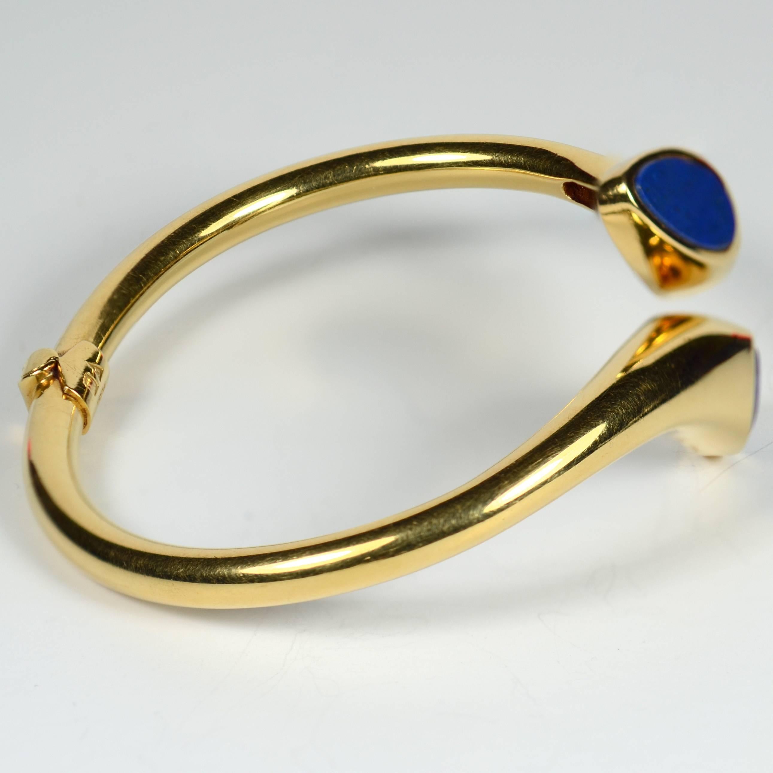 Blue Lapis Lazuli Gold Cuff Bangle Bracelet In Good Condition In London, GB