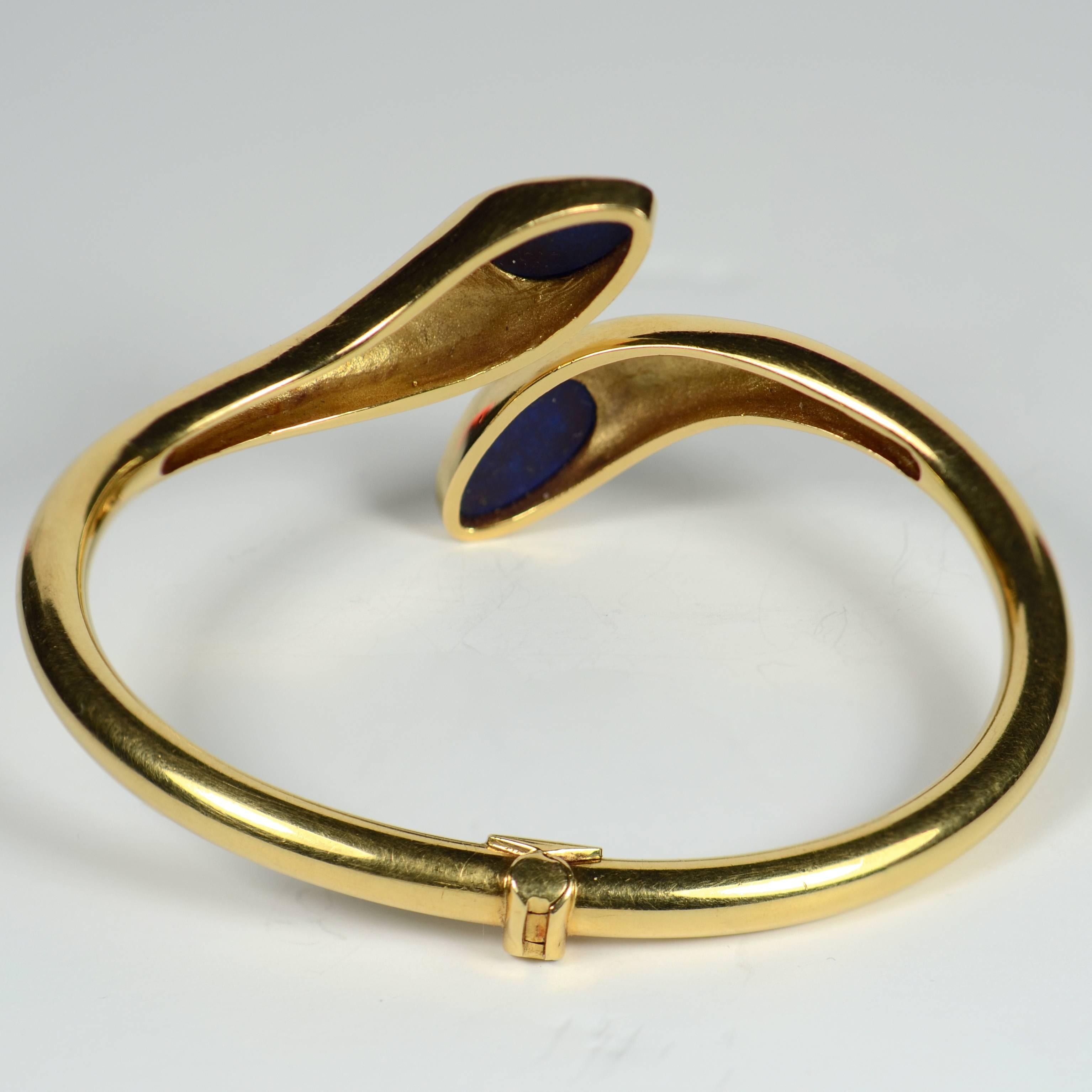 Blue Lapis Lazuli Gold Cuff Bangle Bracelet 2