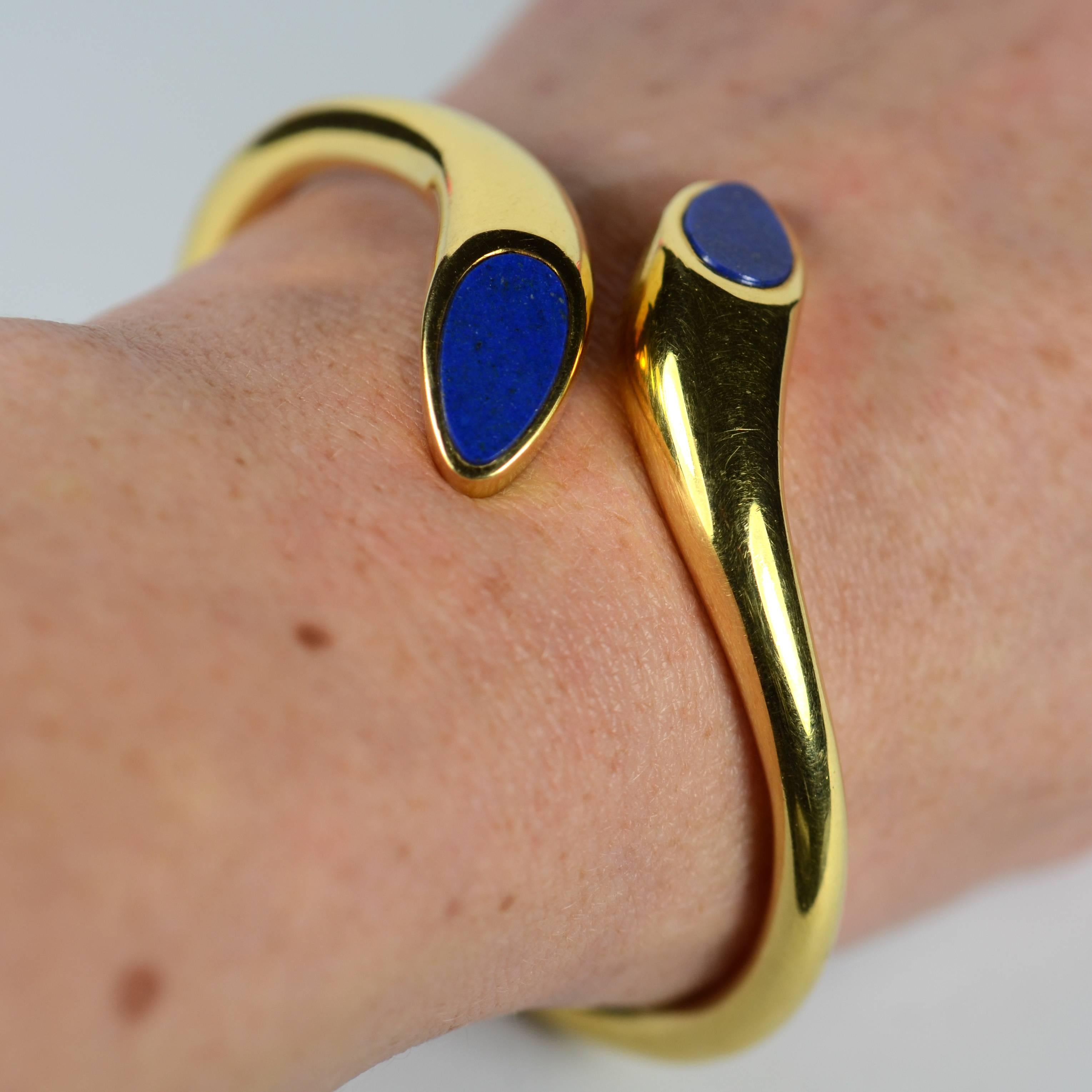 Blue Lapis Lazuli Gold Cuff Bangle Bracelet 1