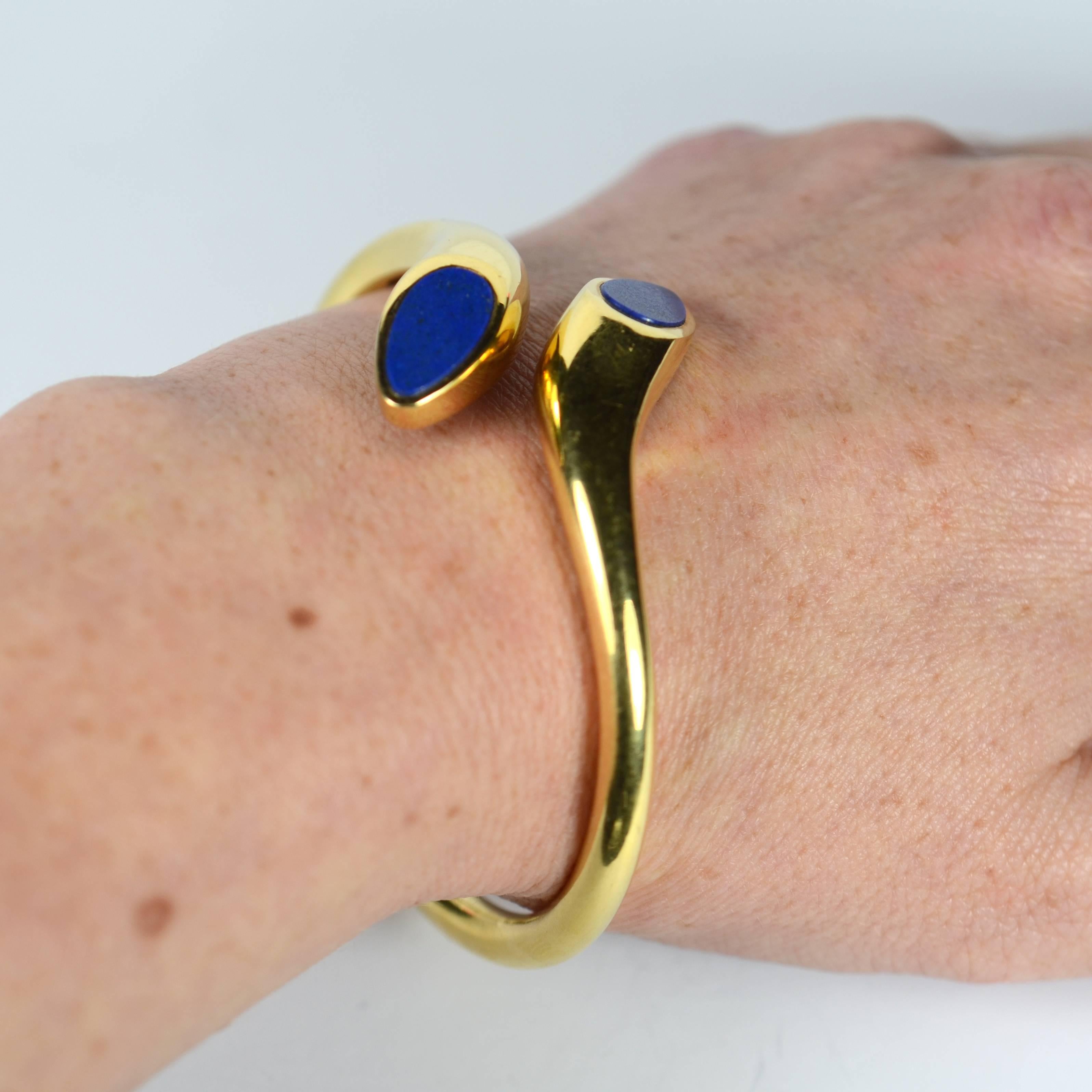 Women's Blue Lapis Lazuli Gold Cuff Bangle Bracelet