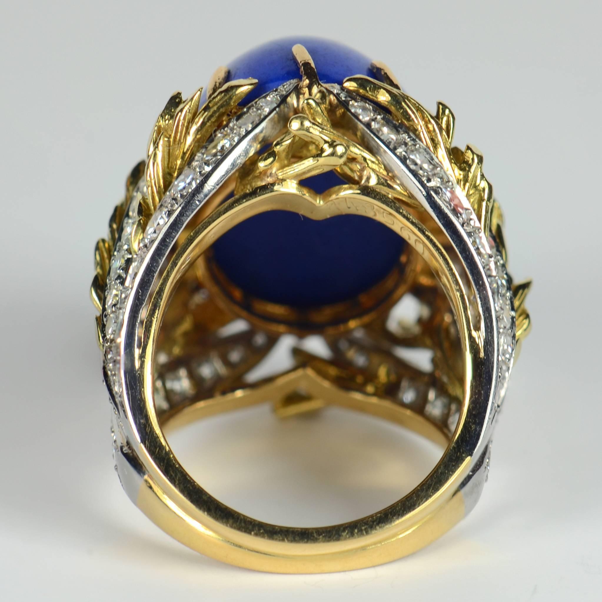 Blue Lapis Lazuli Diamond Platinum Gold Cabochon Cocktail Ring 3