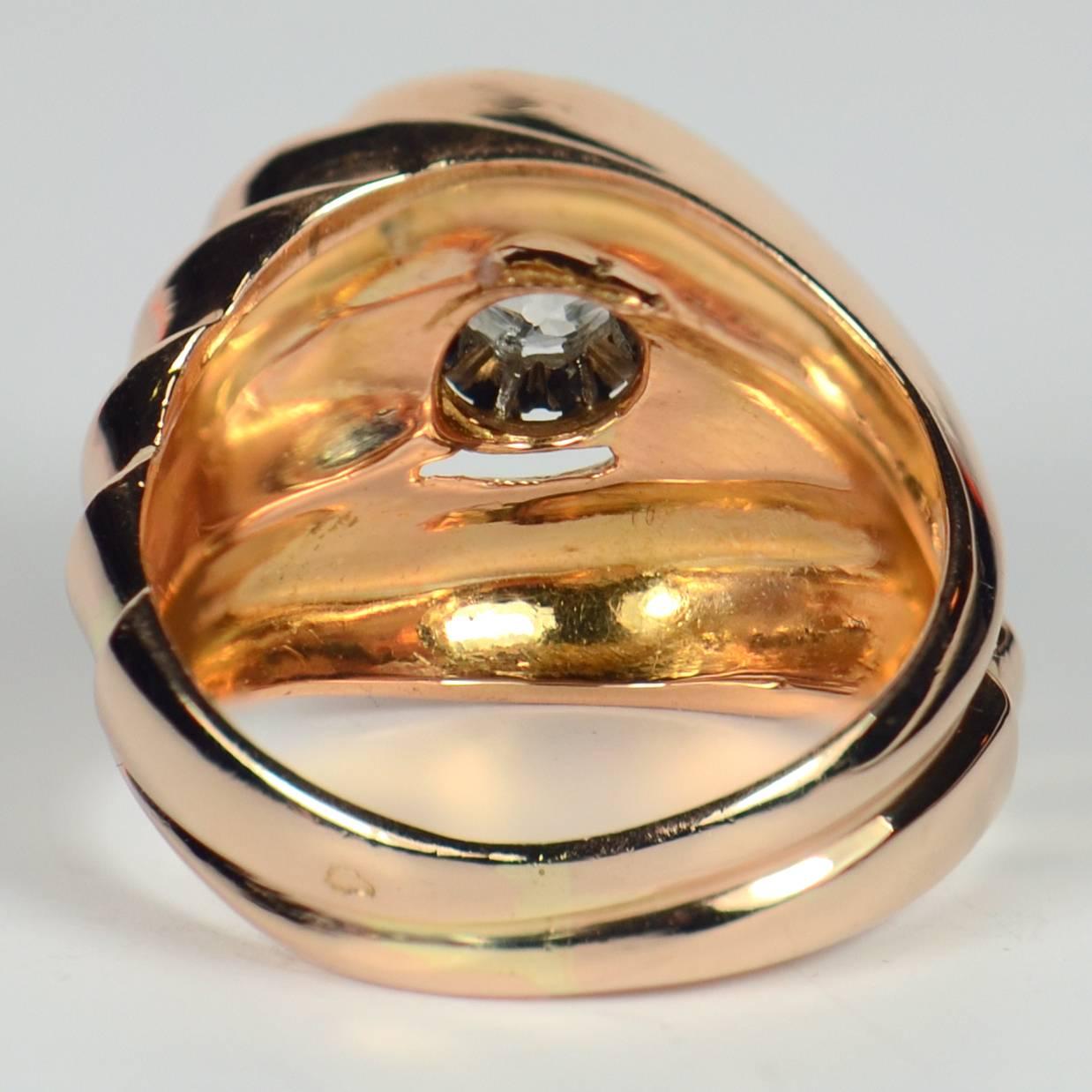 Retro 1940s Asymmetric Tourbillon Diamond Rose Gold Ring 2
