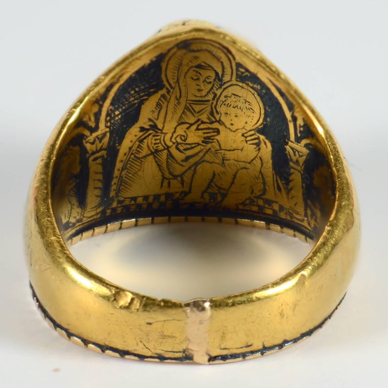 Antique 1912 Christmas Nativity Xmas Blue Sapphire Gold Niello Ring at ...
