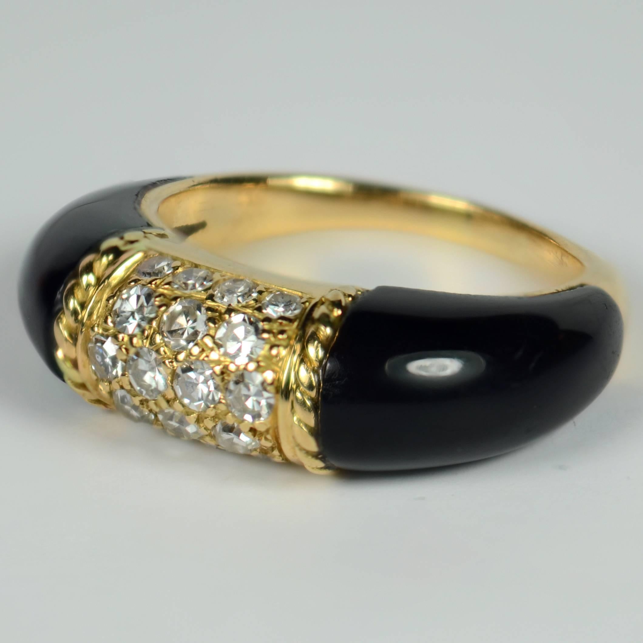 Women's or Men's French Black Onyx, Diamond, Yellow Gold 'Philippine' Ring