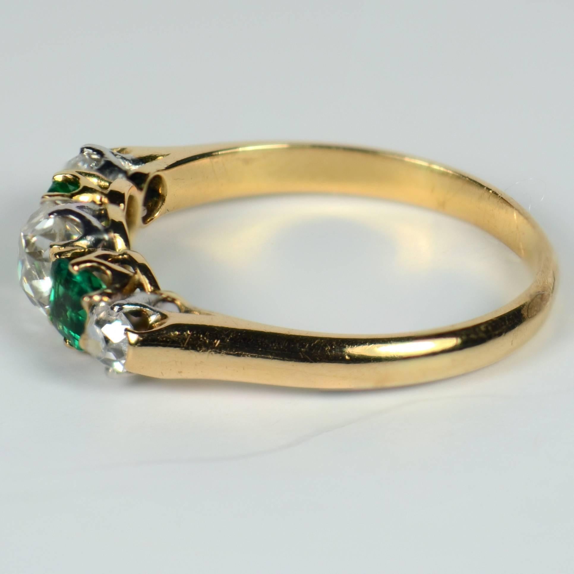 Women's French Emerald Diamond Five-Stone White and Yellow Gold Engagement Ring