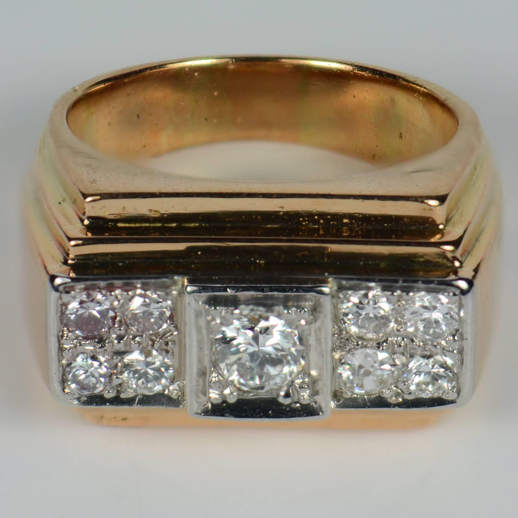 Bague Art déco 1935 en or rose et platine avec diamants Bon état - En vente à London, GB