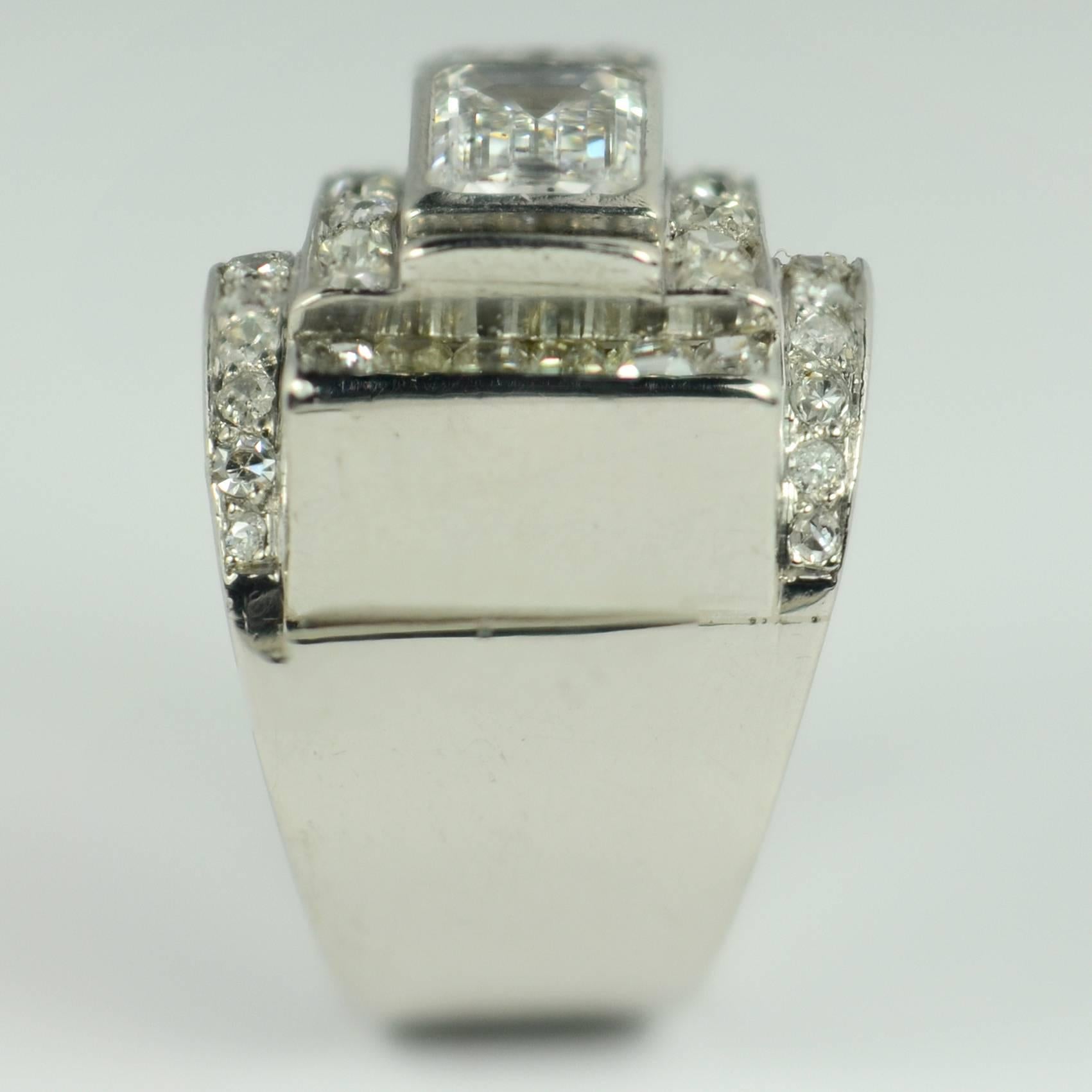 Women's Art Deco Diamond Platinum Tank Ring For Sale
