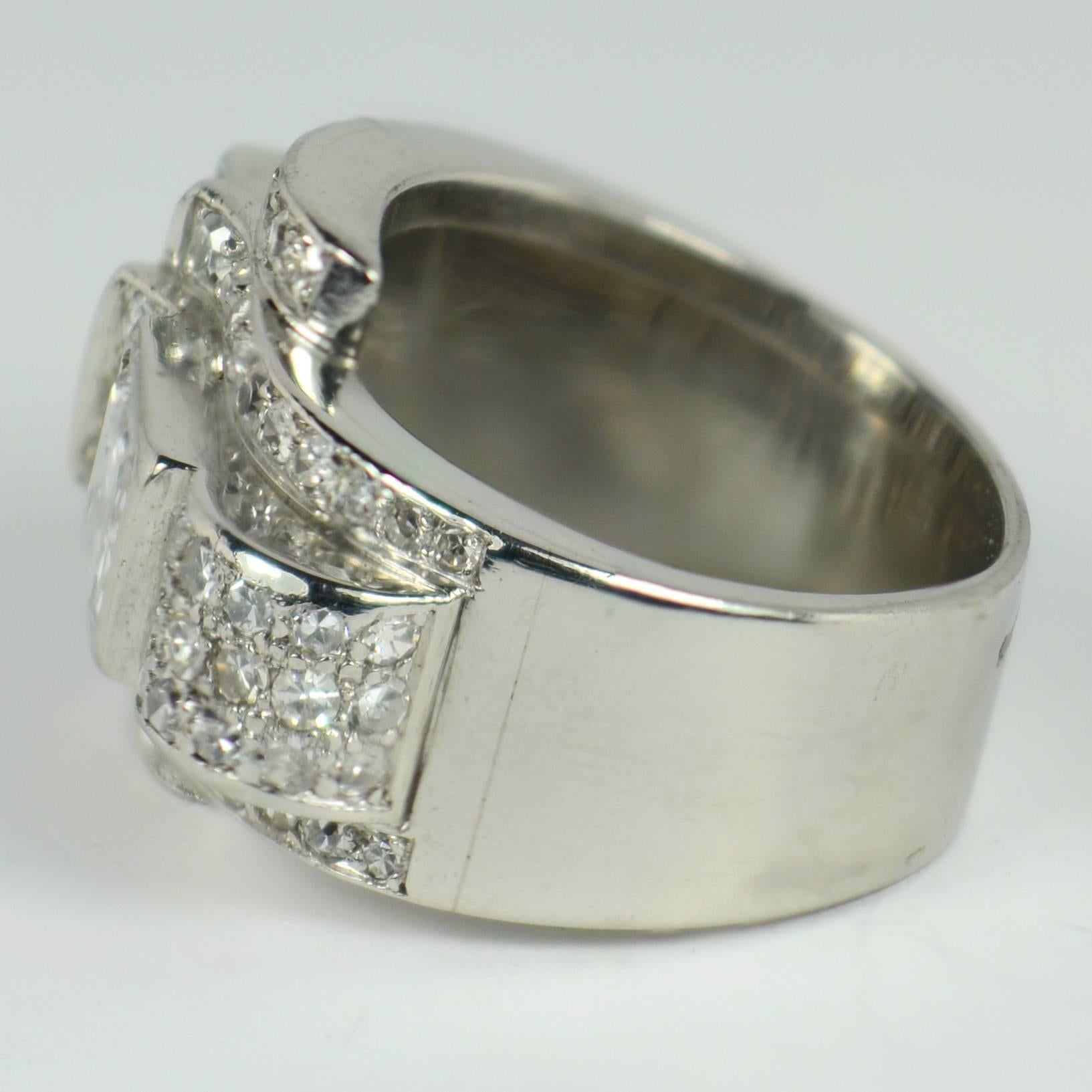 Diamant-Platin-Tank-Ring im Art déco-Stil im Angebot 1