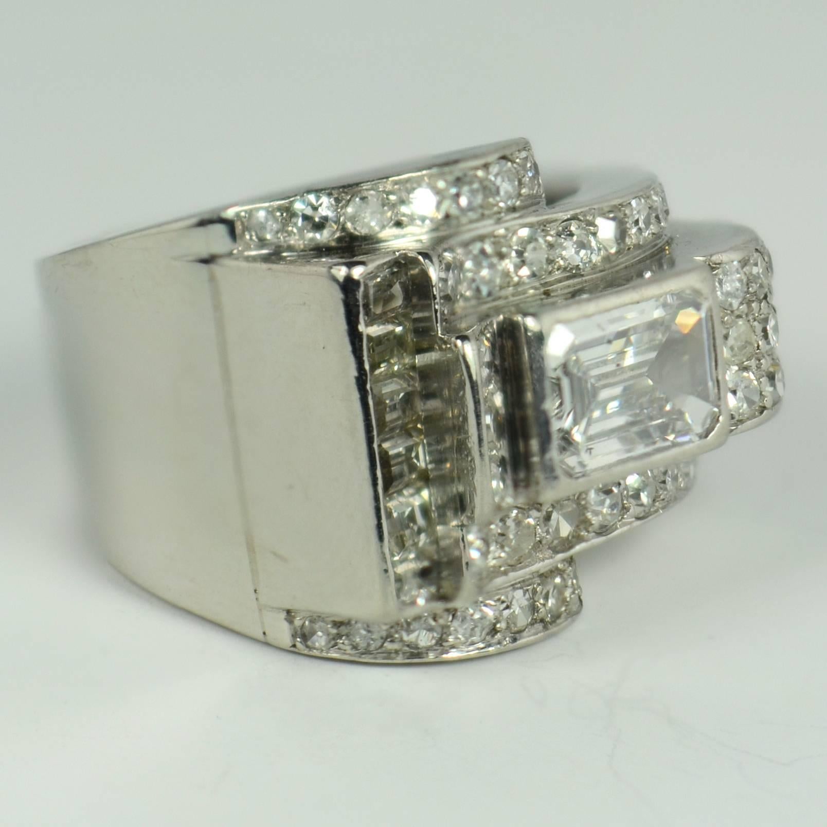 Diamant-Platin-Tank-Ring im Art déco-Stil Damen