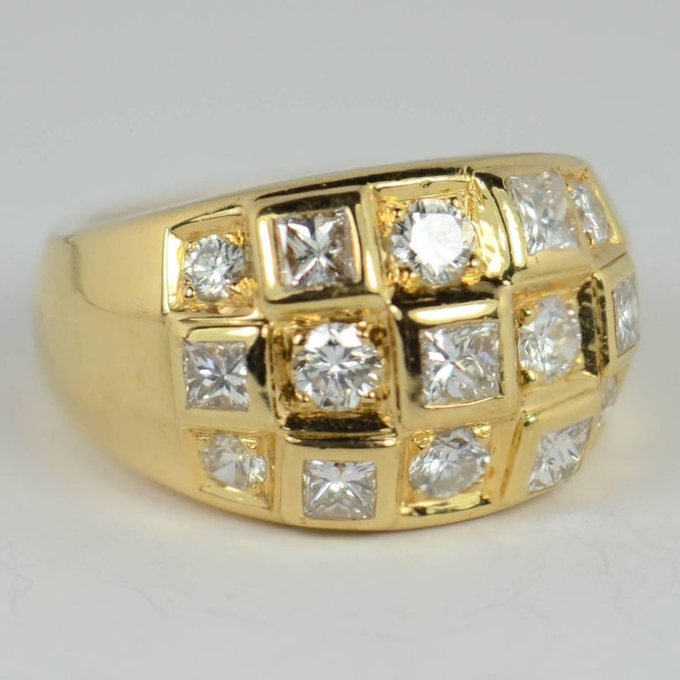Princess Cut Diamond Gold Bombe Ring For Sale at 1stDibs