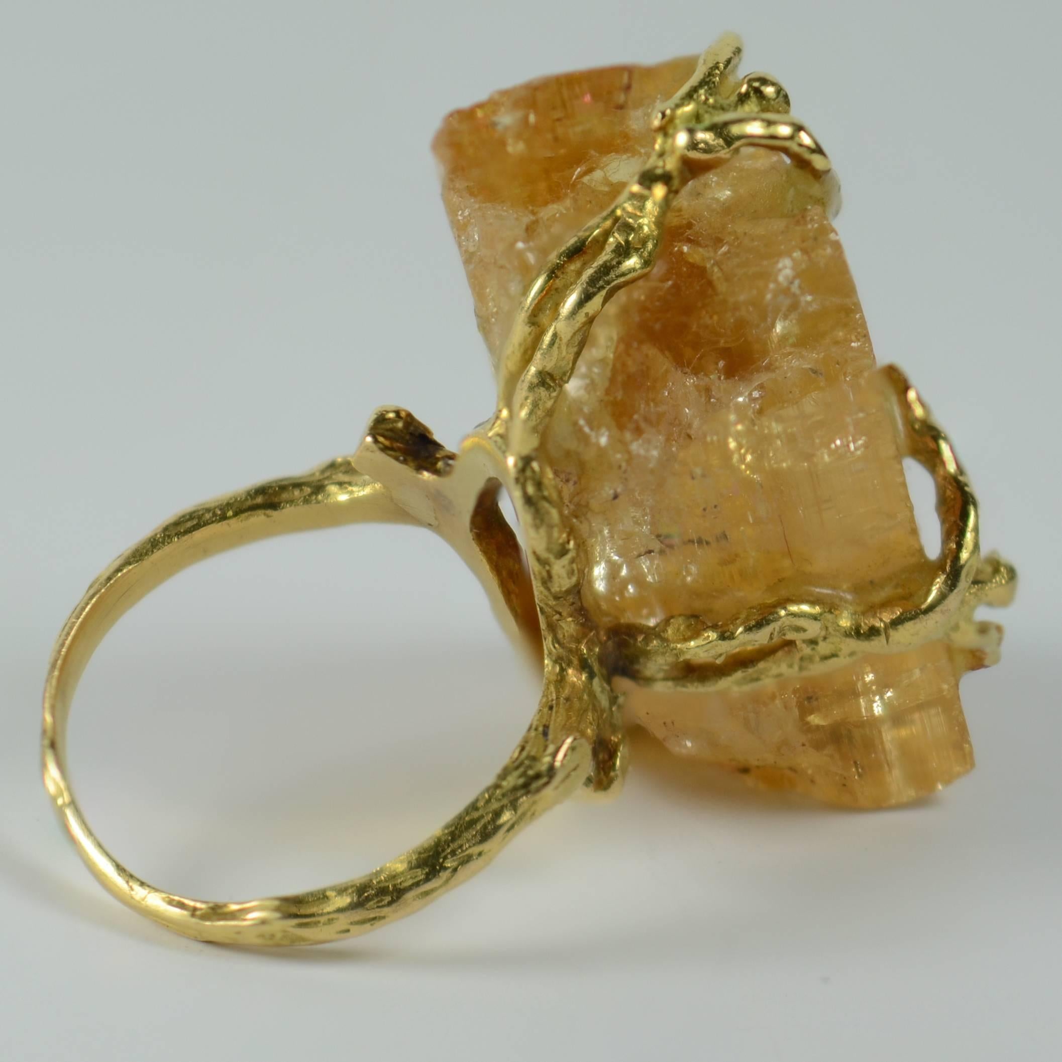 Women's French Orange Topaz Crystal Gold Erotic Ring