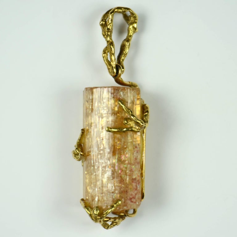 French Orange Topaz Crystal Gold Pendant For At 1stdibs An Artist Made Pendant Depicting Figures Sprawled Over The Edges Of A Crystal Brazilian