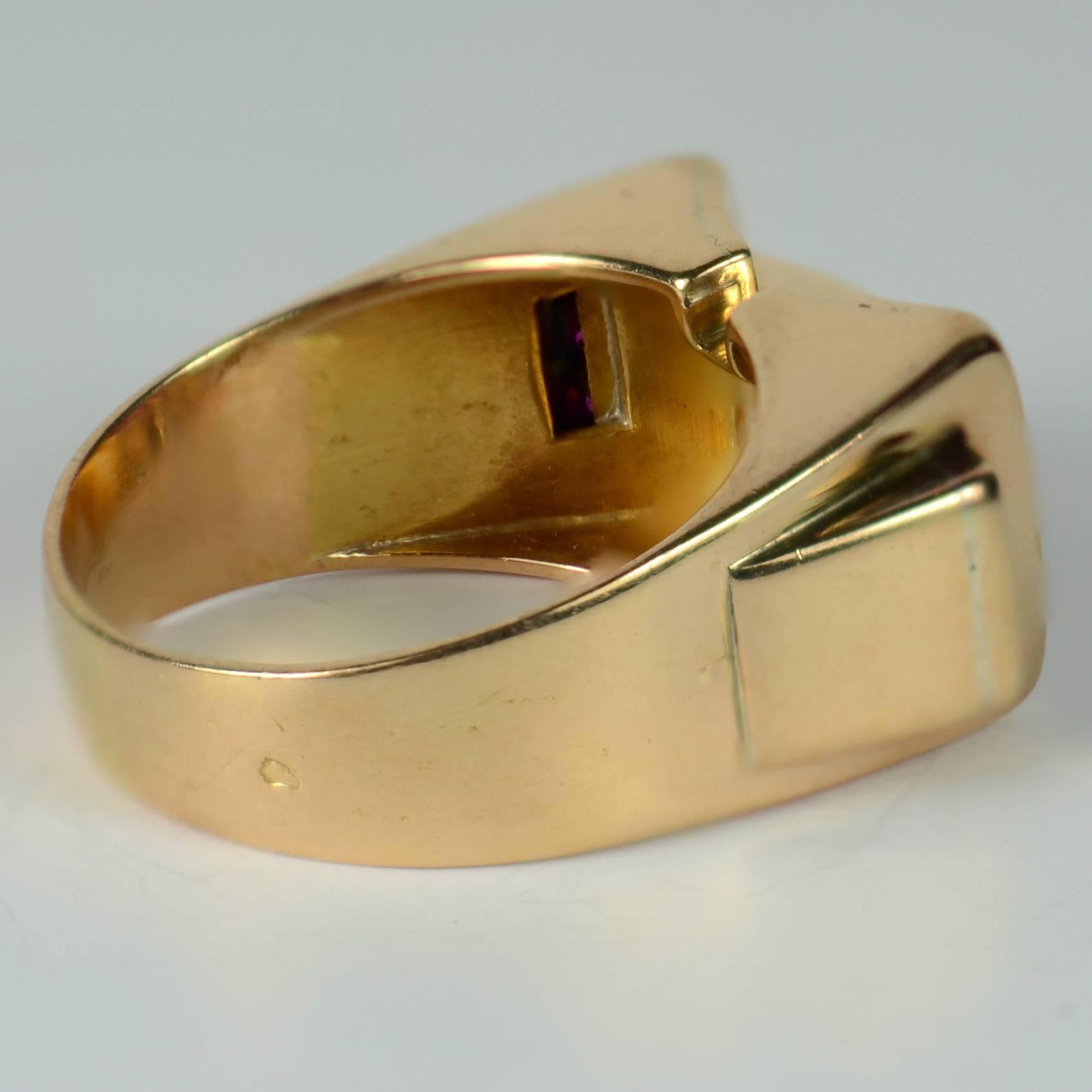Women's Art Moderne Ruby 18 Karat Gold Tank Ring For Sale