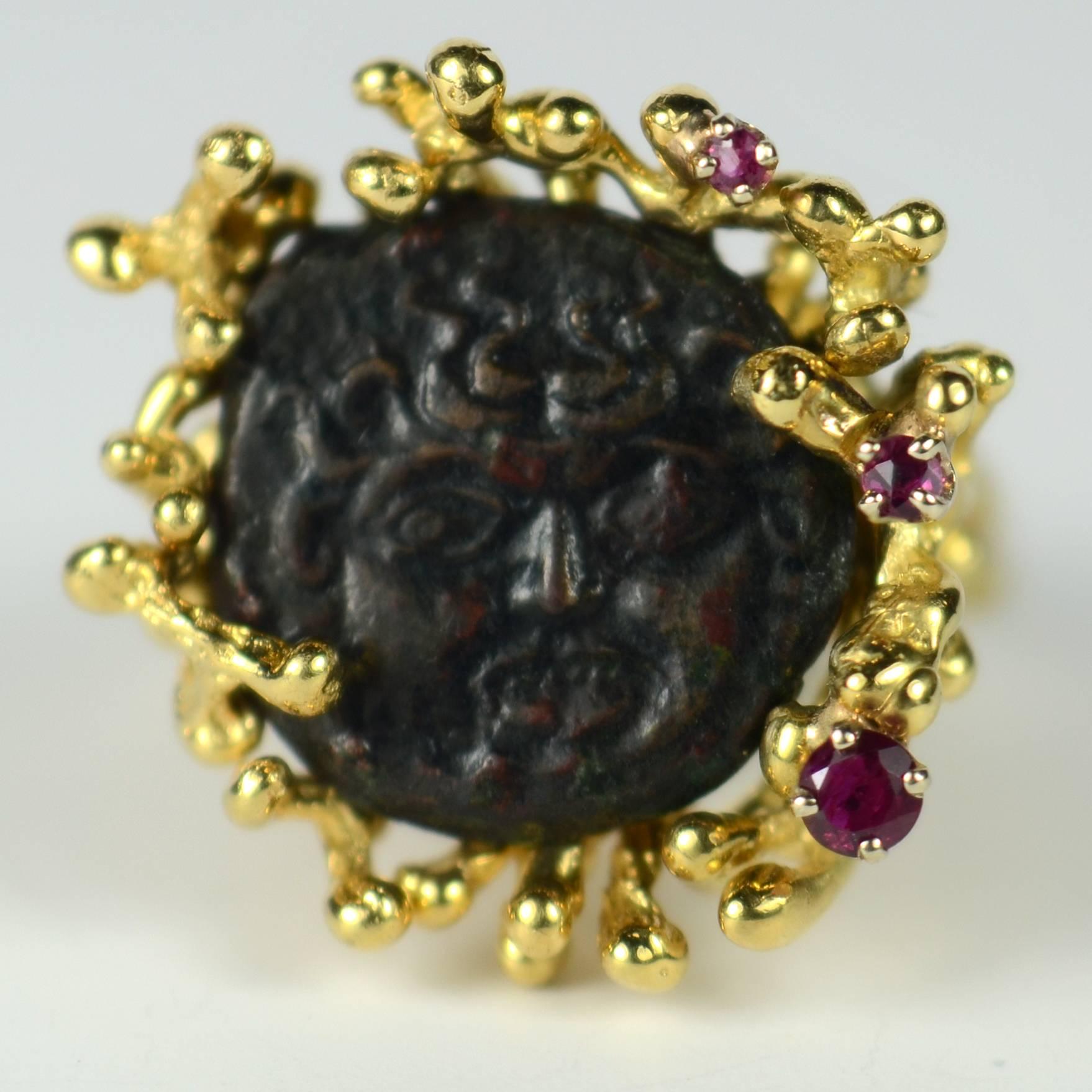Antique Medusa Coin Ruby Gold Ring 4