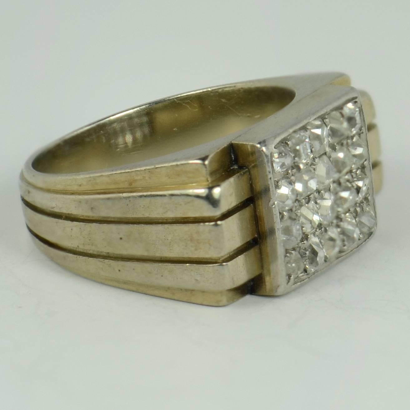 French Art Deco Diamond White Gold Pinky Ring (Einfacher Schliff)