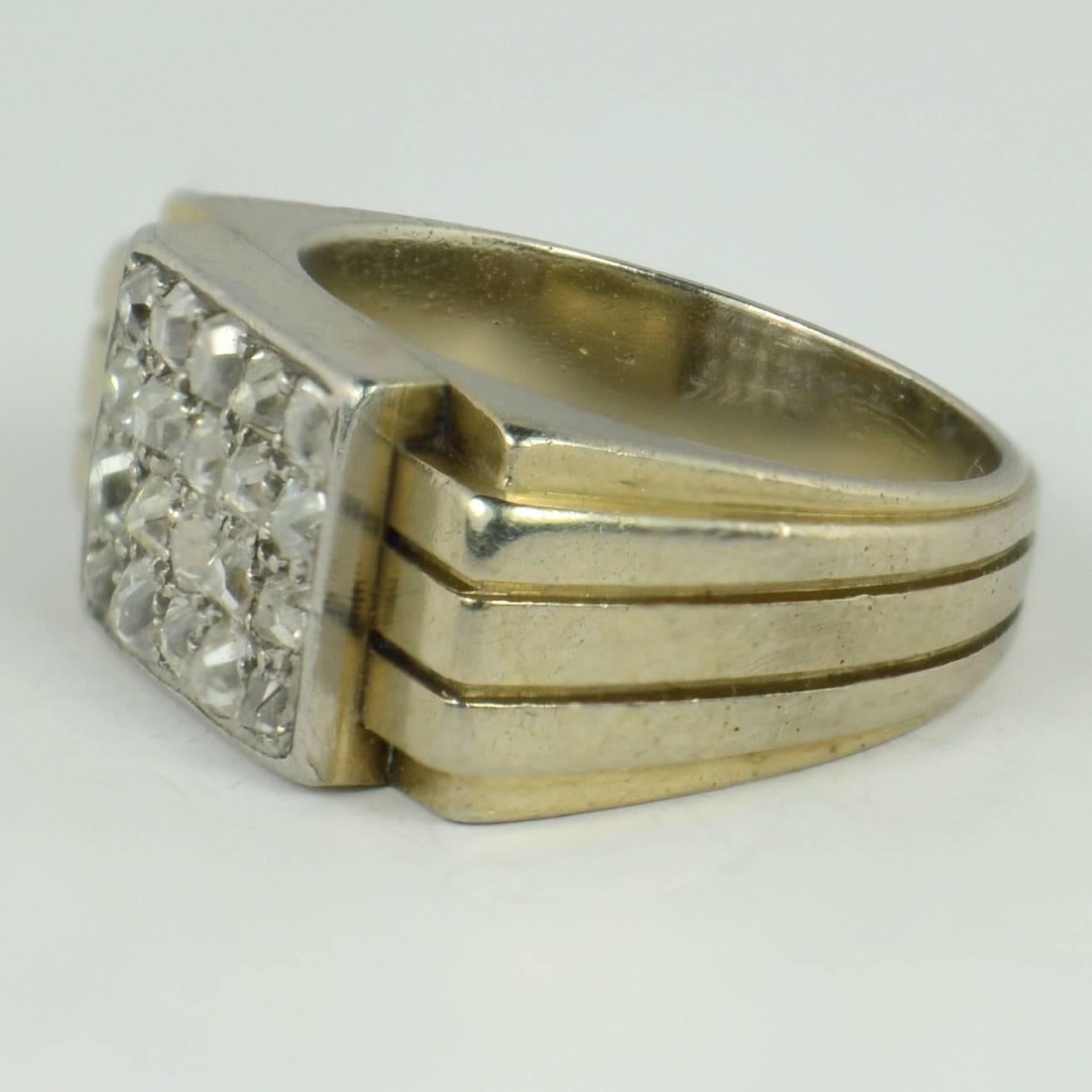 French Art Deco Diamond White Gold Pinky Ring (Art déco)