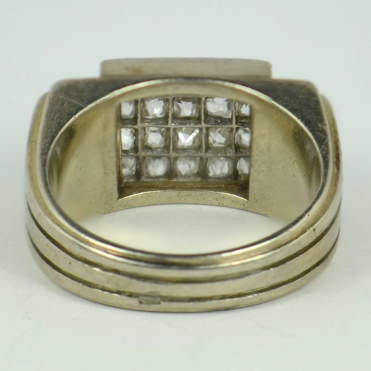 French Art Deco Diamond White Gold Pinky Ring 4