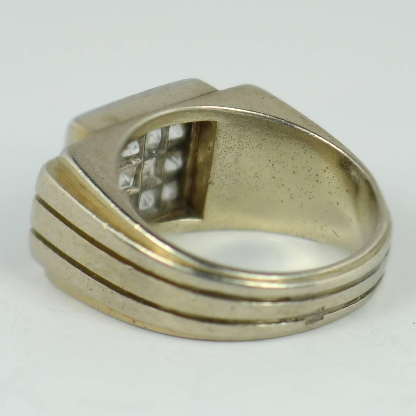 French Art Deco Diamond White Gold Pinky Ring 3
