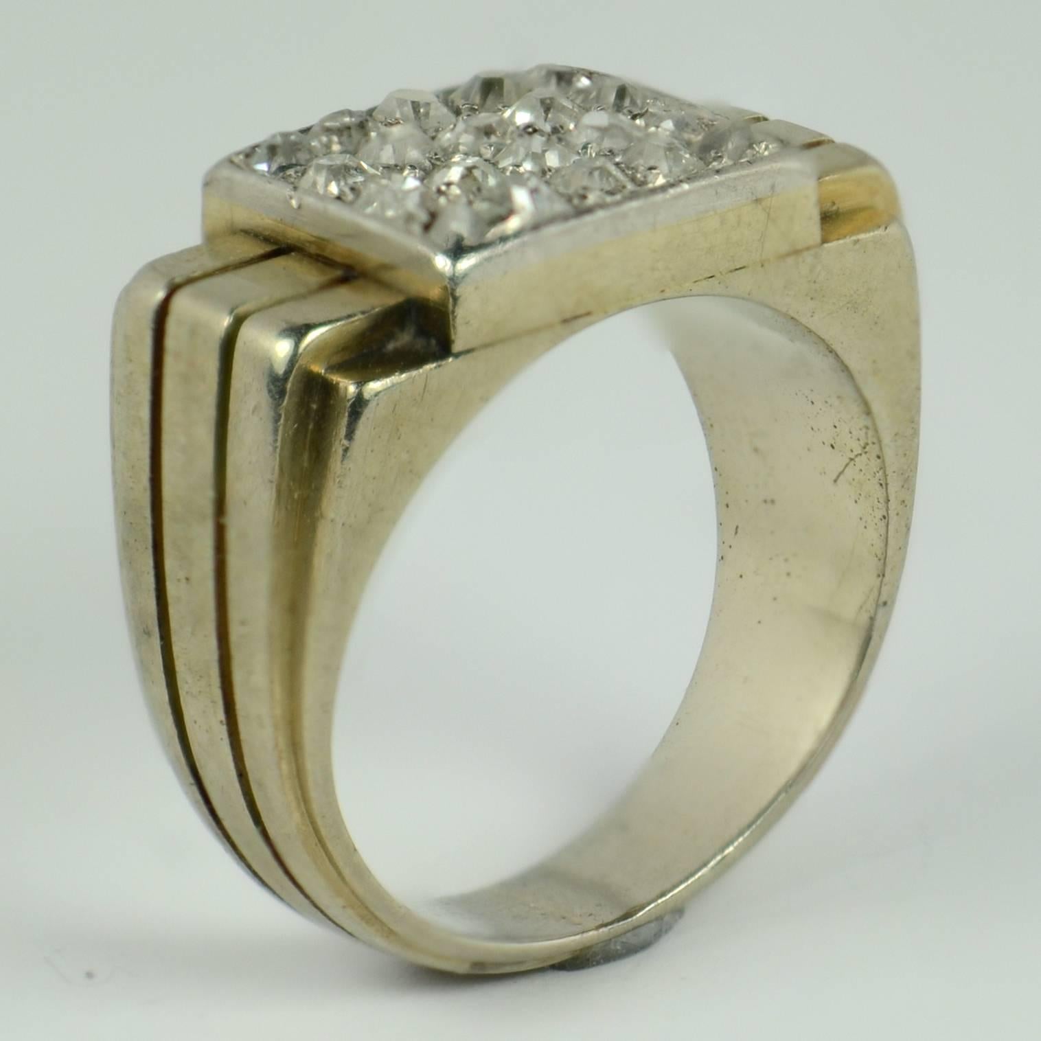 French Art Deco Diamond White Gold Pinky Ring 1