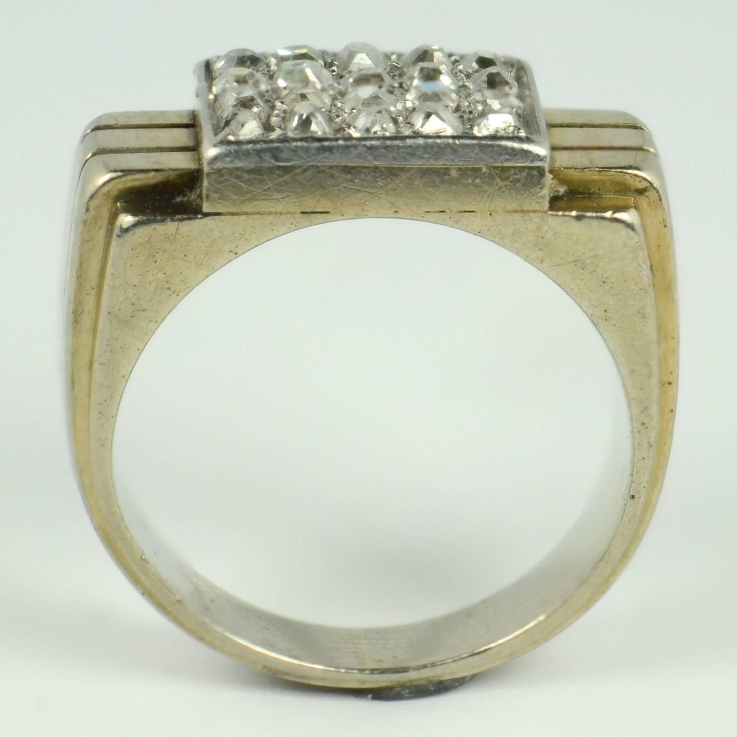 French Art Deco Diamond White Gold Pinky Ring 2