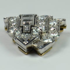 Art Deco White Diamond Platinum Gold Clip Brooch