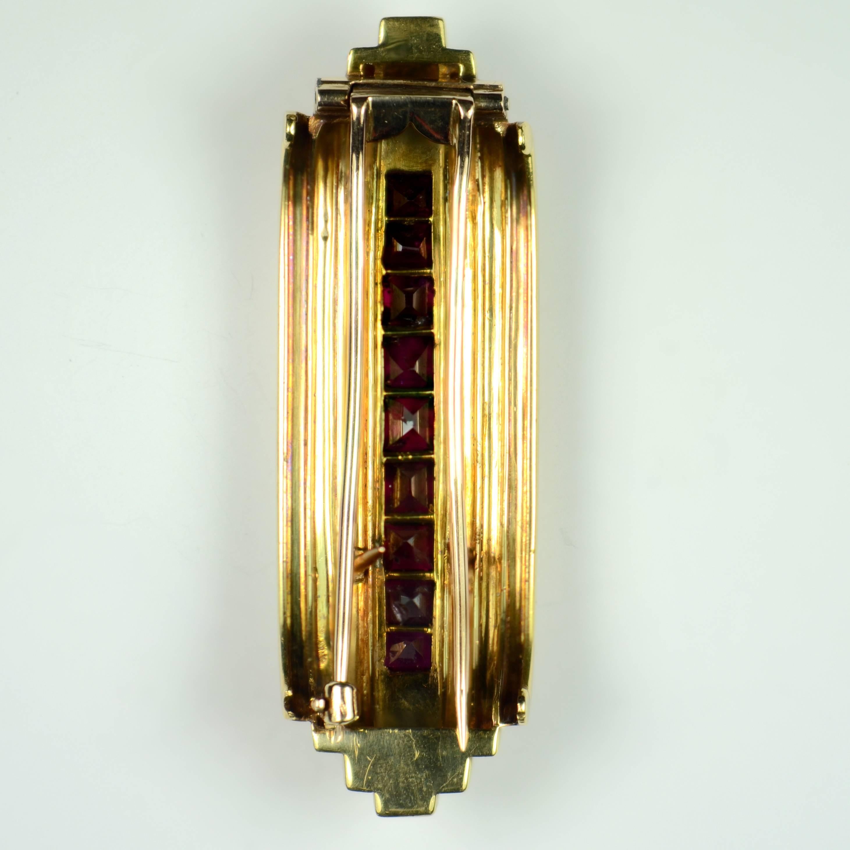 Art Deco French Burma Ruby Gold Clip Brooch 6