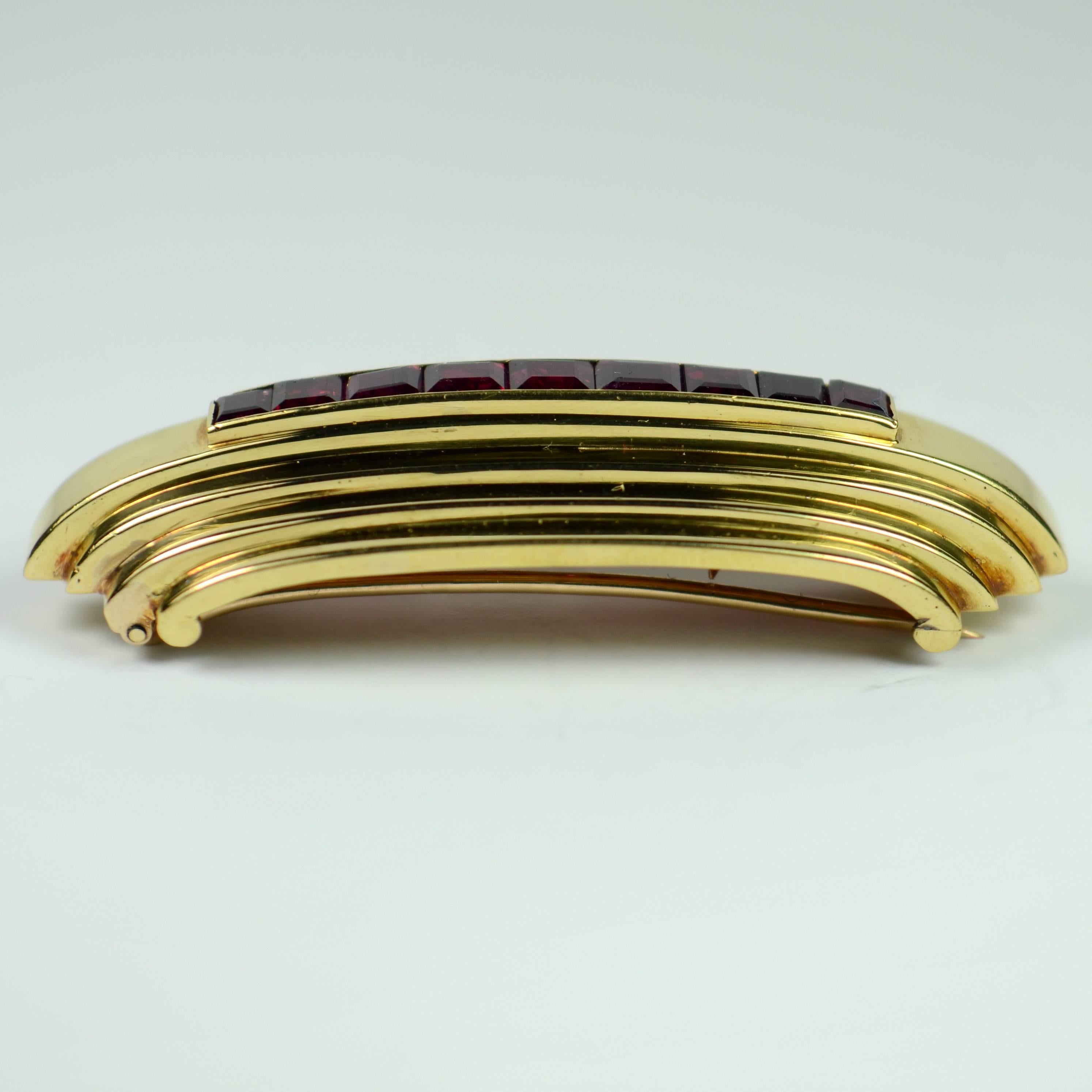 Women's or Men's Art Deco French Burma Ruby Gold Clip Brooch