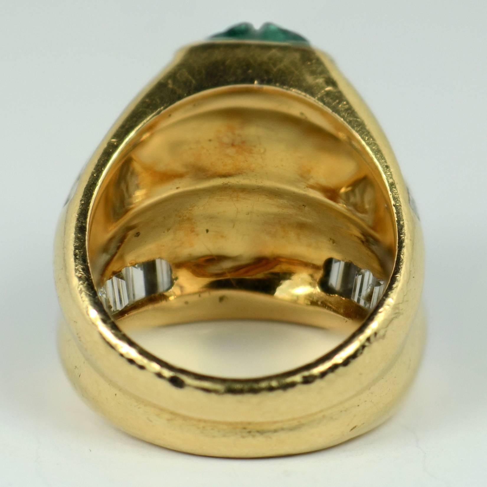 Carved Emerald Diamond Gold Ring 6