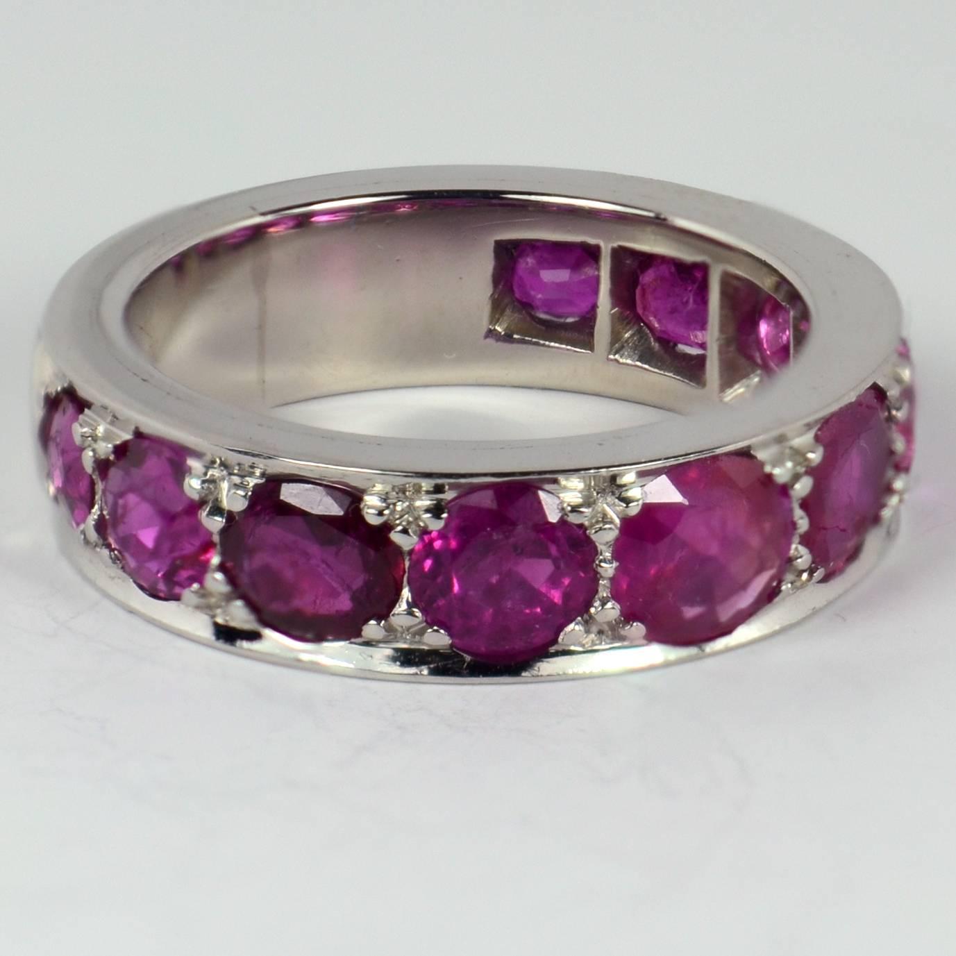 Natural Ruby White Gold Eternity Band Ring 3
