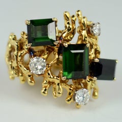 Green Tourmaline Diamond Abstract Postmodern Ring