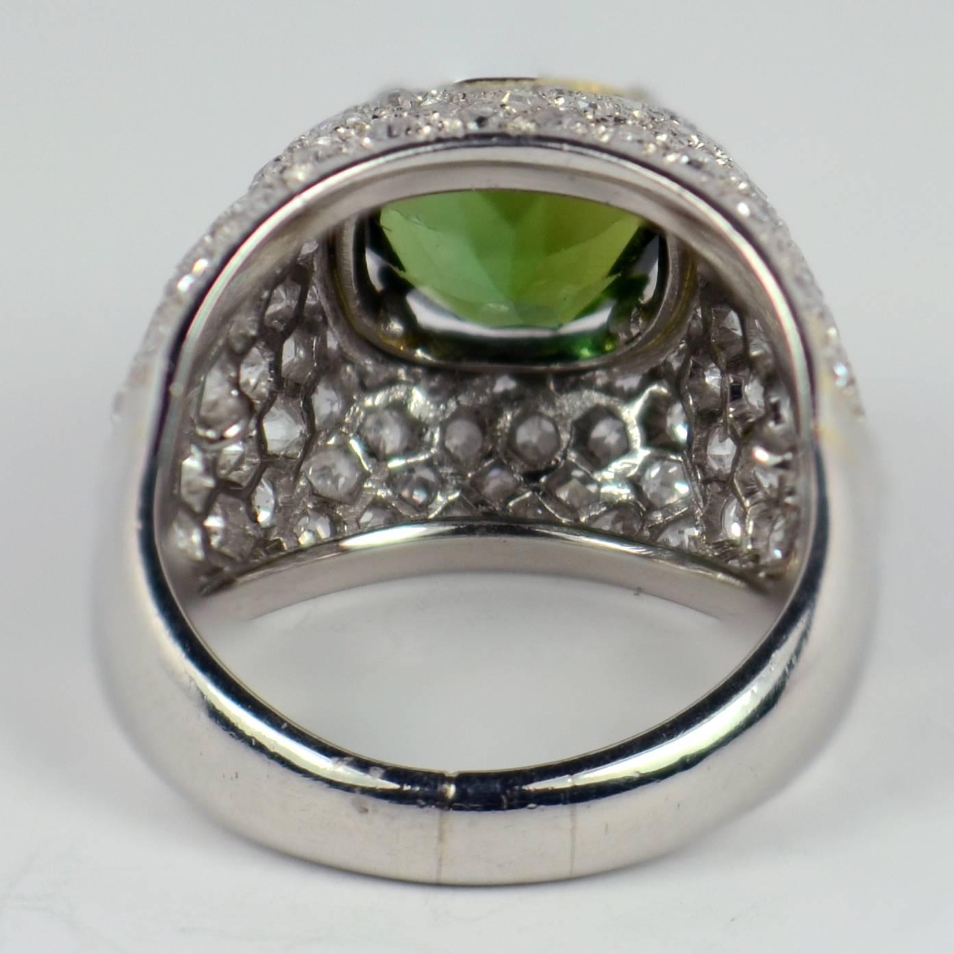 Art Deco Peridot Diamant Bombe Dome Platin Gold Ring im Angebot 10