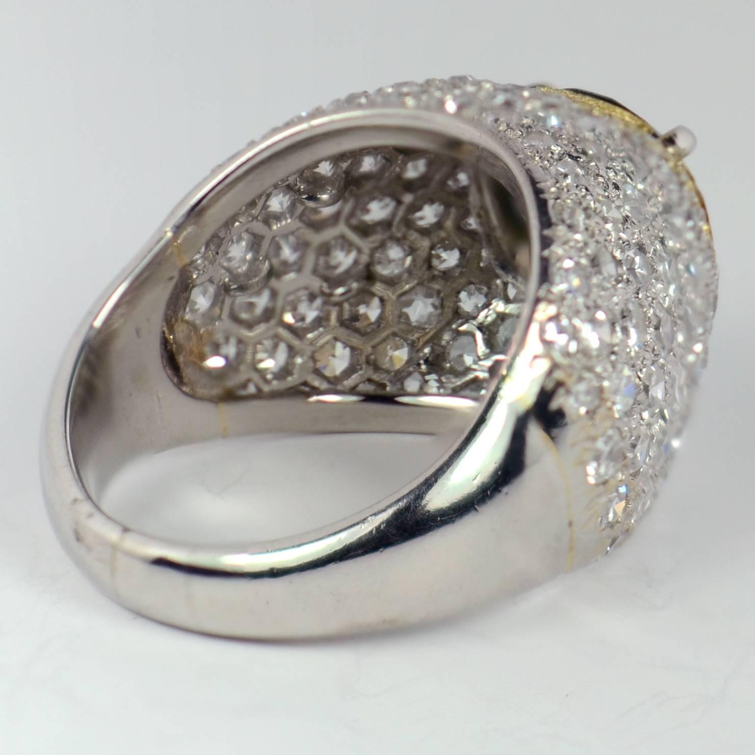 Art Deco Peridot Diamond Bombe Dome Platinum Gold Ring For Sale 9