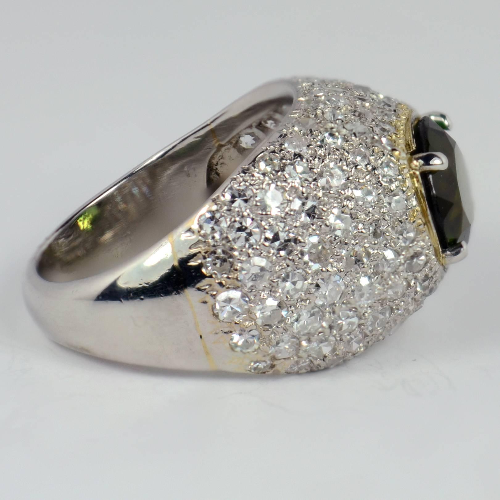 Art Deco Peridot Diamond Bombe Dome Platinum Gold Ring For Sale 8