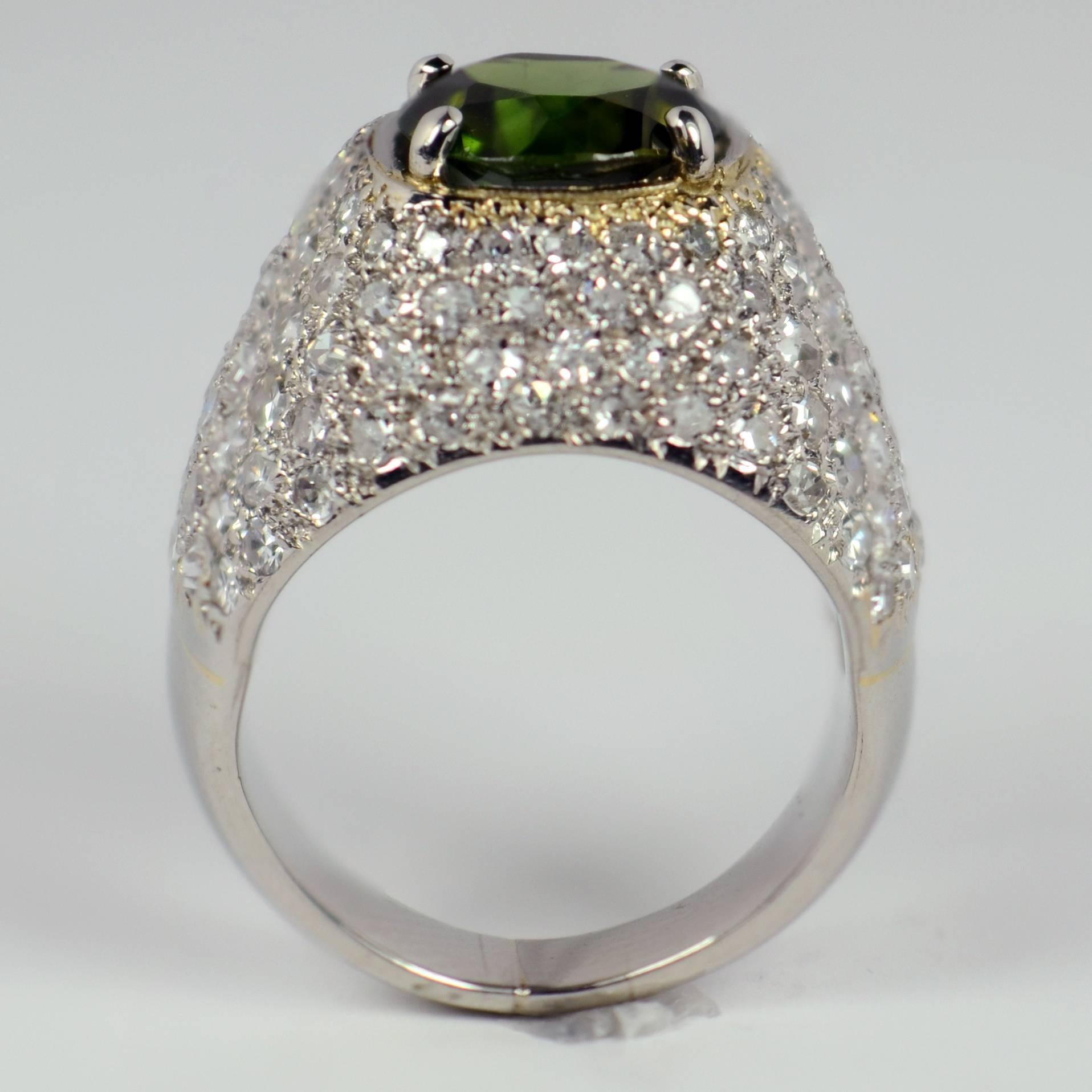 Art Deco Peridot Diamant Bombe Dome Platin Gold Ring im Angebot 5