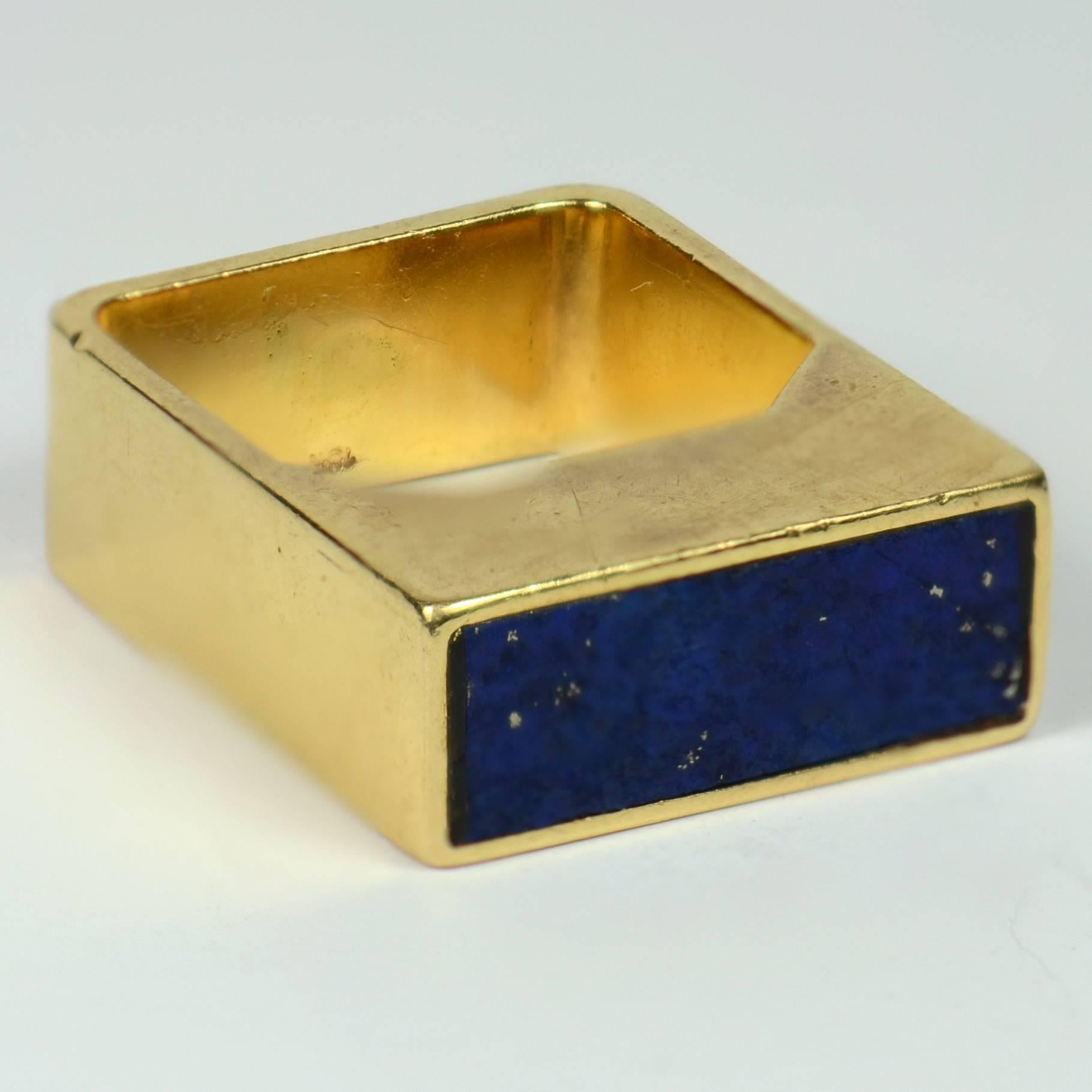 Women's or Men's Postmodern Square Lapis Lazuli 18K Gold Ring