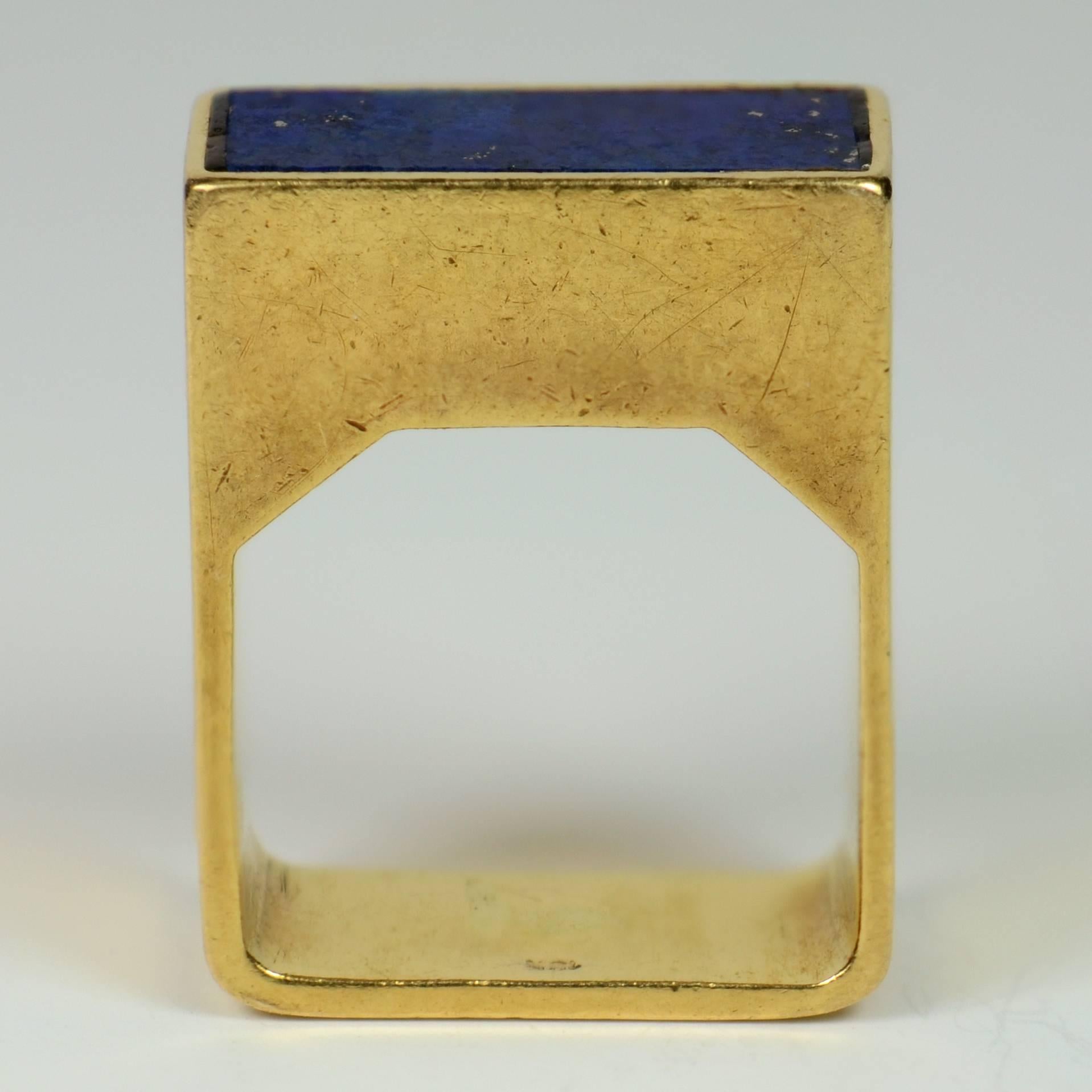 Uncut Postmodern Square Lapis Lazuli 18K Gold Ring