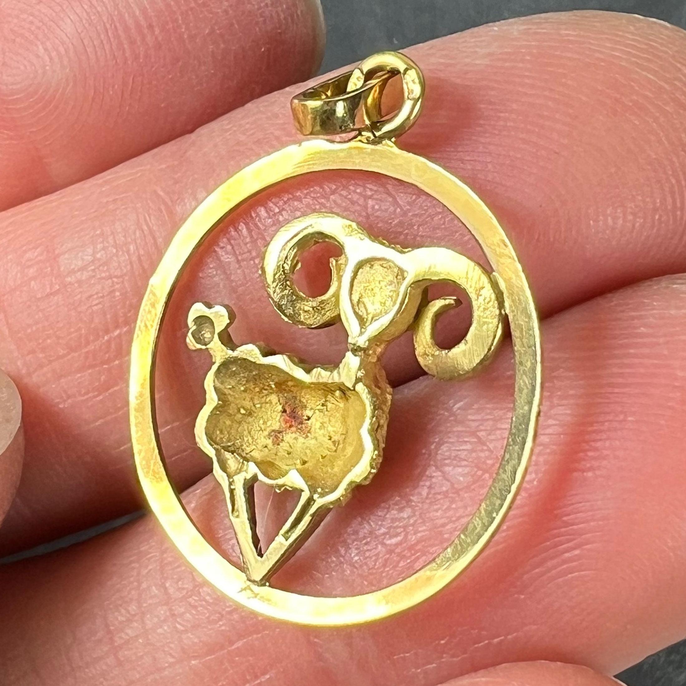 Colgante Charm Zodiaco Oveja Carnero Ares Francés Oro Amarillo 18K en venta 4
