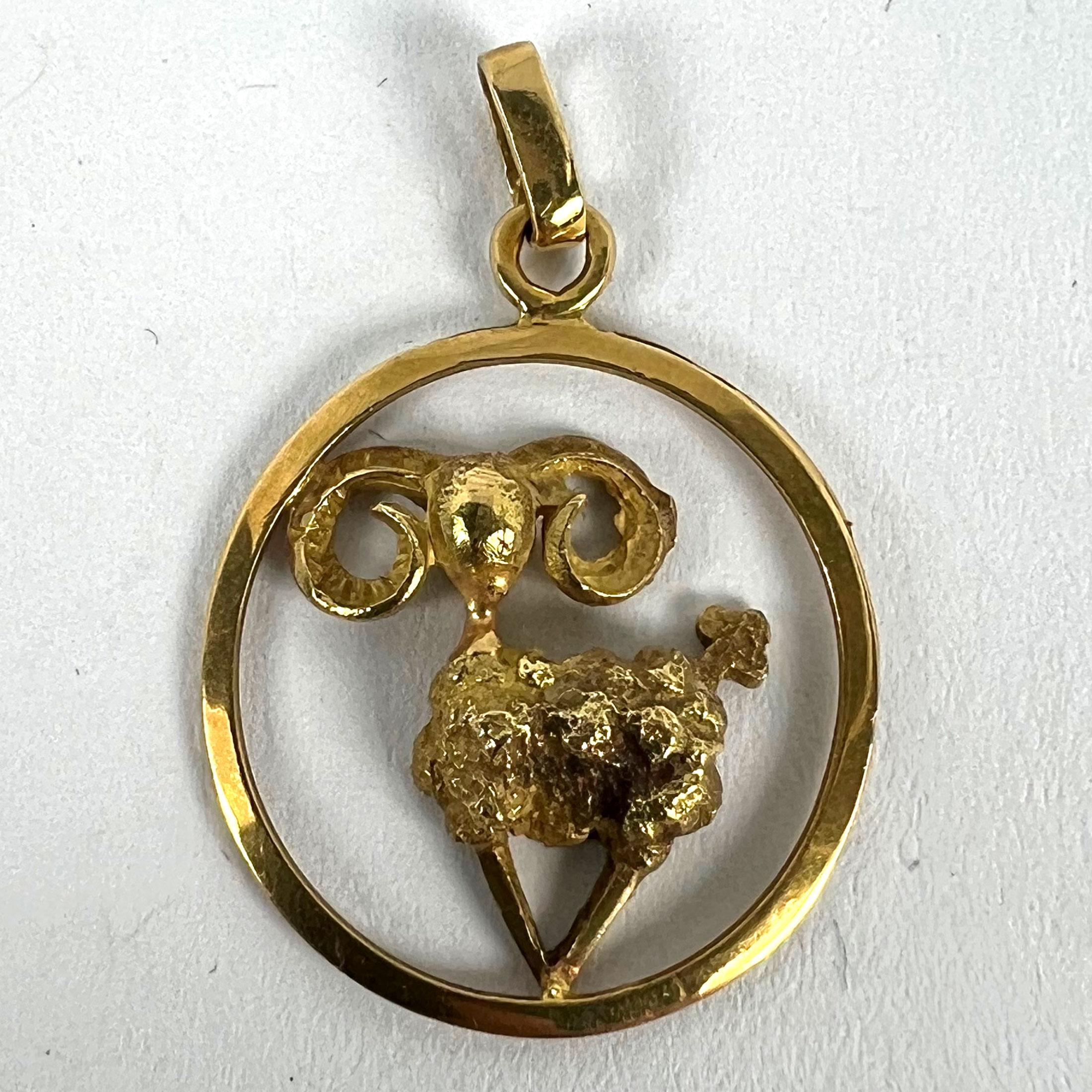 Colgante Charm Zodiaco Oveja Carnero Ares Francés Oro Amarillo 18K en venta 7