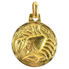 French 18 Karat Yellow Gold Zodiac Cancer Charm Pendant