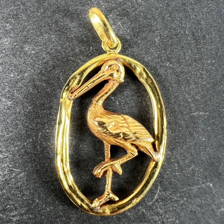 Ancien Pendentif Cigogne En Argent Sterling Et émail - Bijou Vintage En Bon état