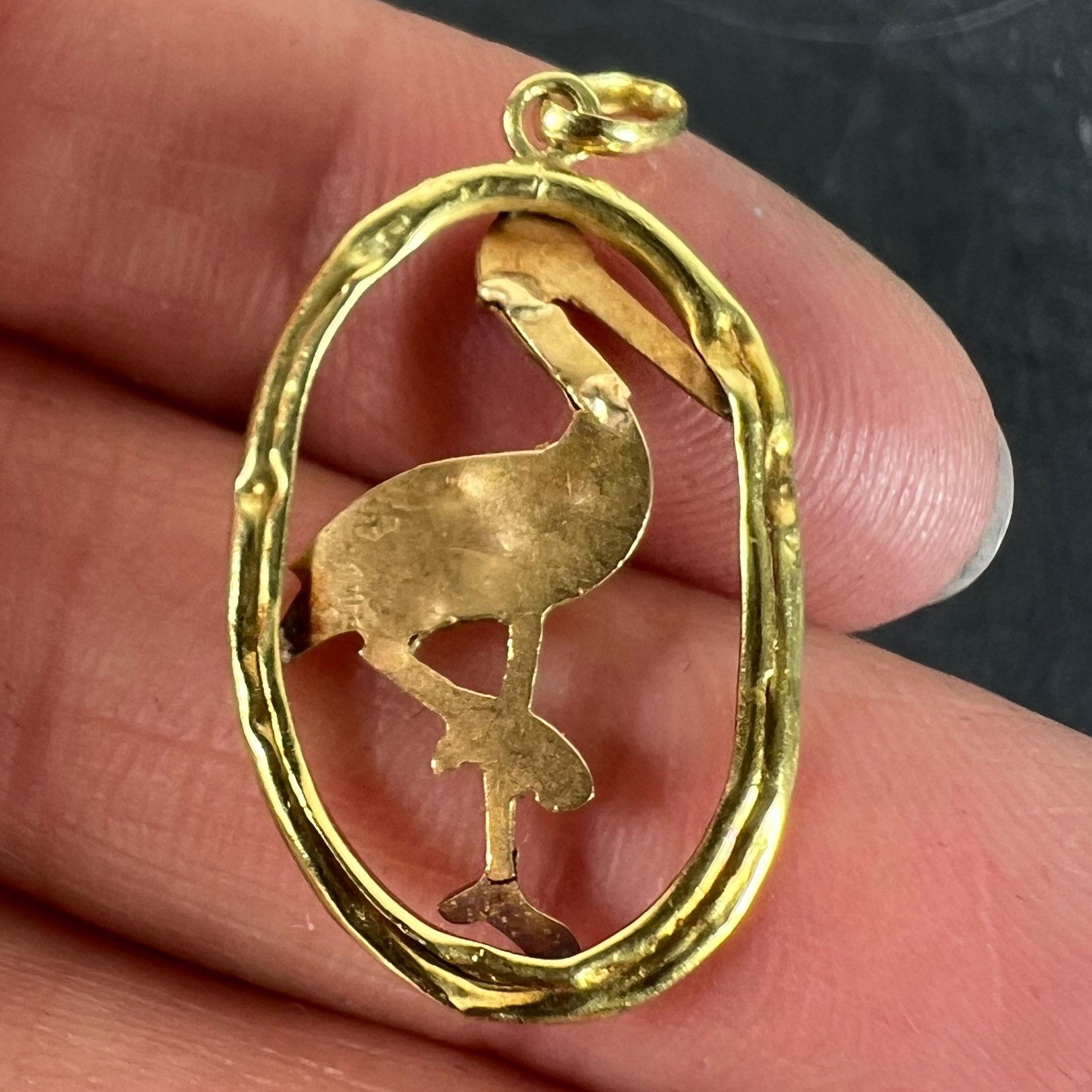 French 18 Karat Yellow Rose Gold Stork Charm Pendant For Sale 3