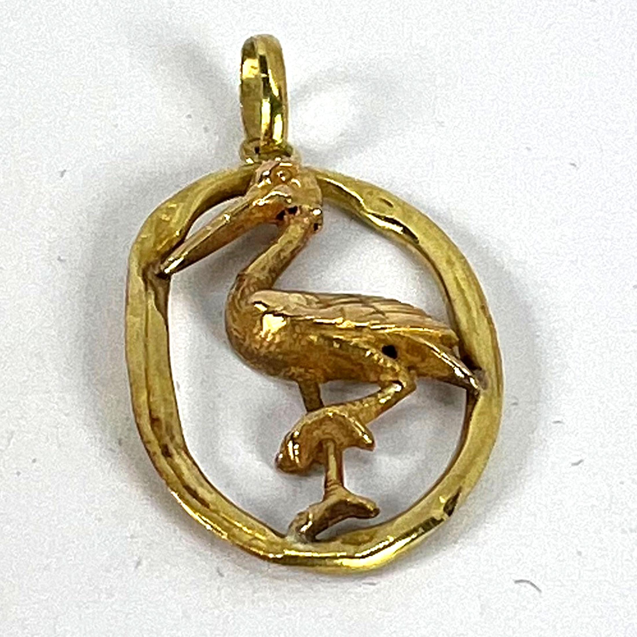 French 18 Karat Yellow Rose Gold Stork Charm Pendant For Sale 8