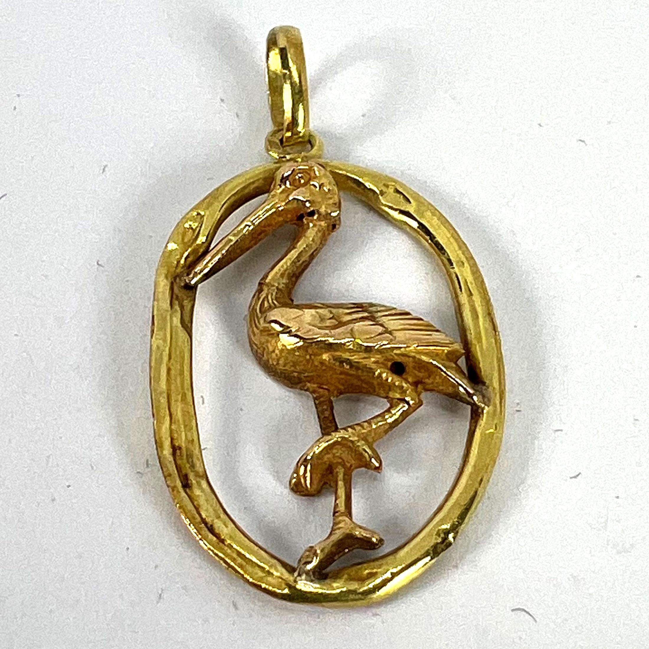 French 18 Karat Yellow Rose Gold Stork Charm Pendant For Sale 7
