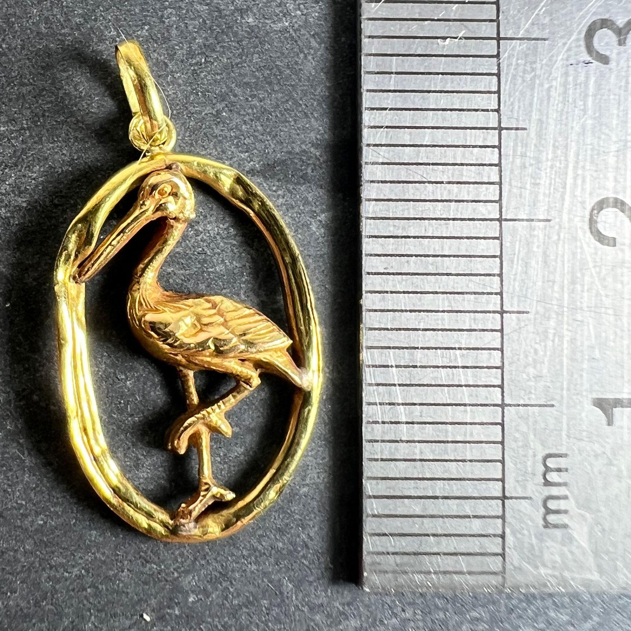 French 18 Karat Yellow Rose Gold Stork Charm Pendant For Sale 4