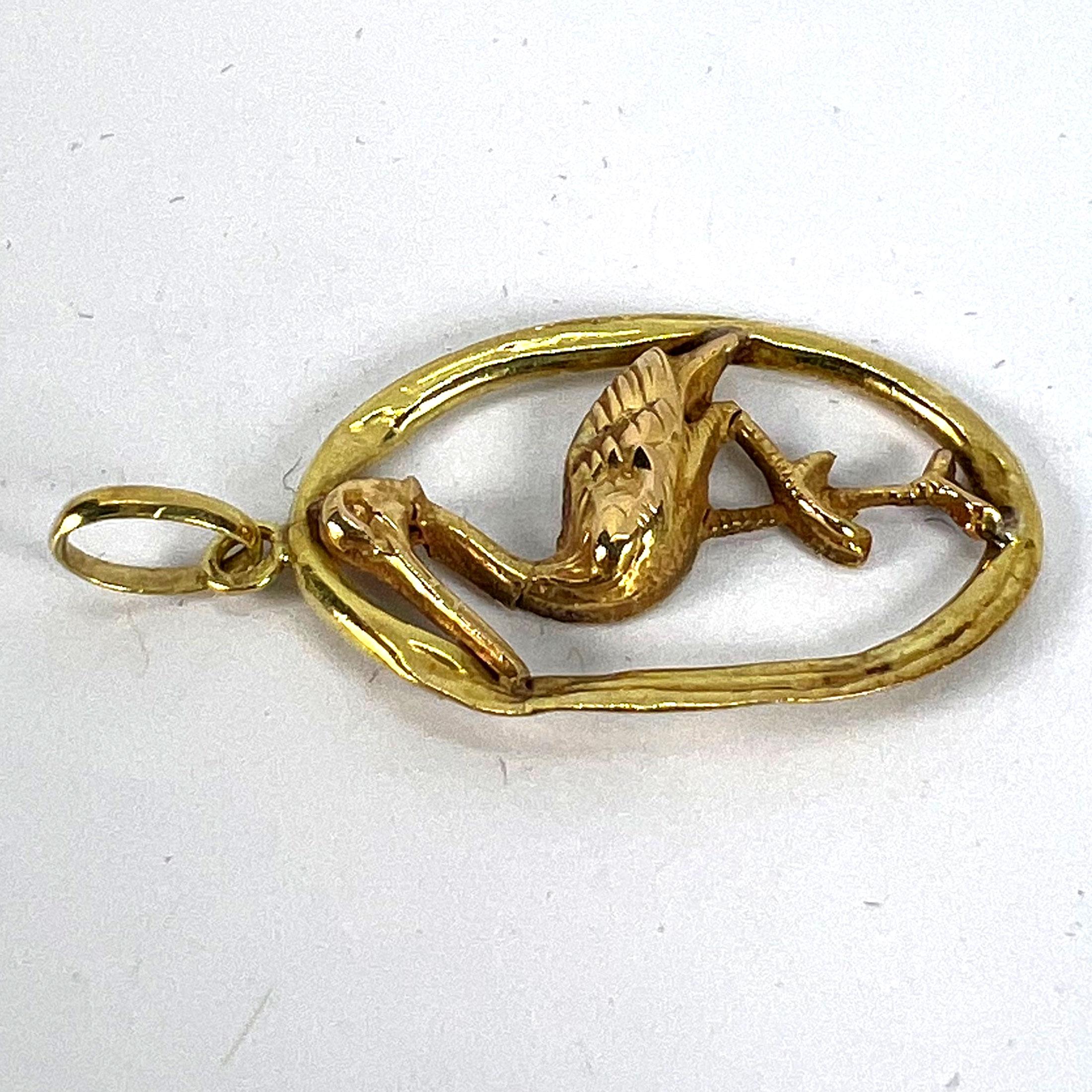 French 18 Karat Yellow Rose Gold Stork Charm Pendant For Sale 9